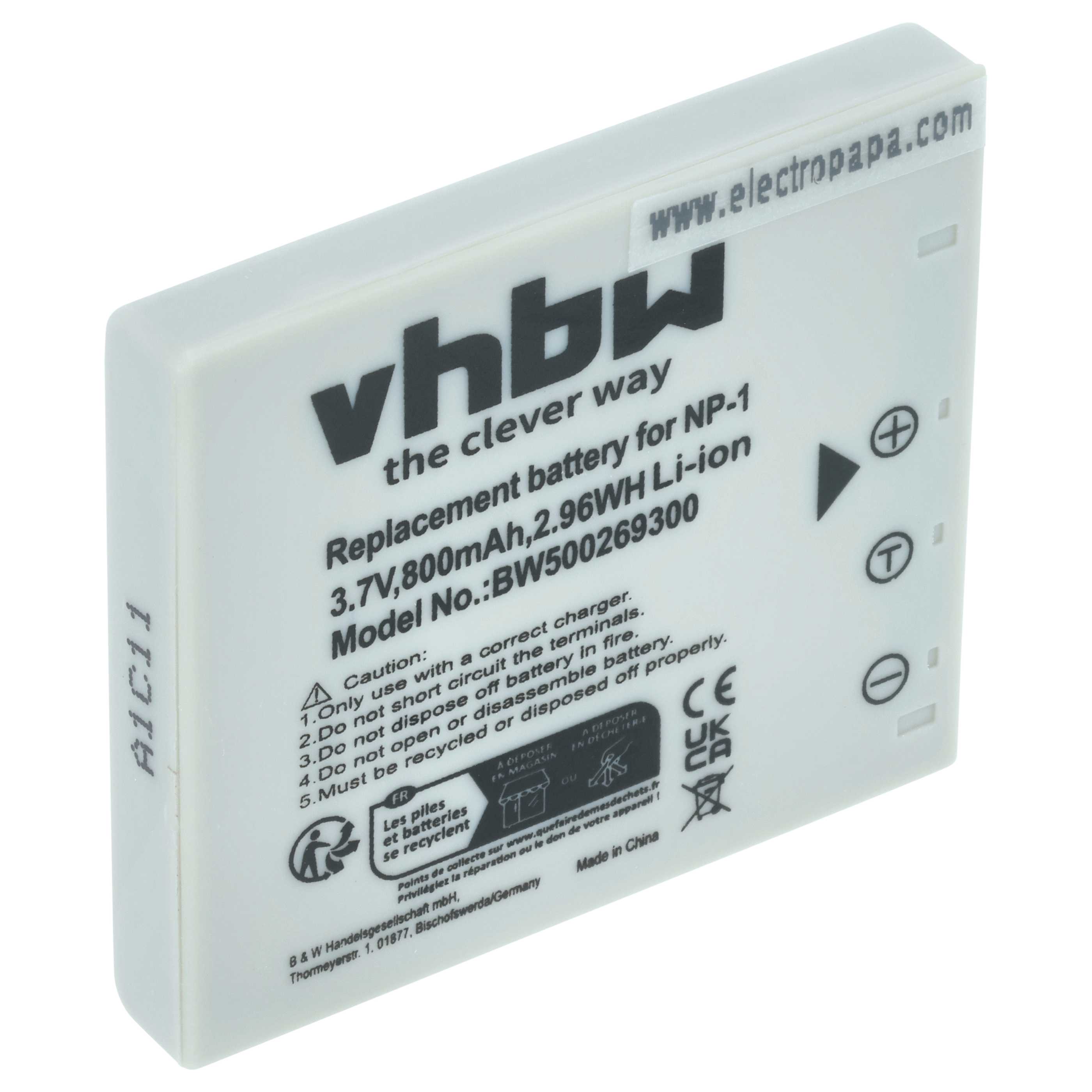Battery replaces Konica Minolta NP-1 - 800mAh, 3.7V, Li-Ion