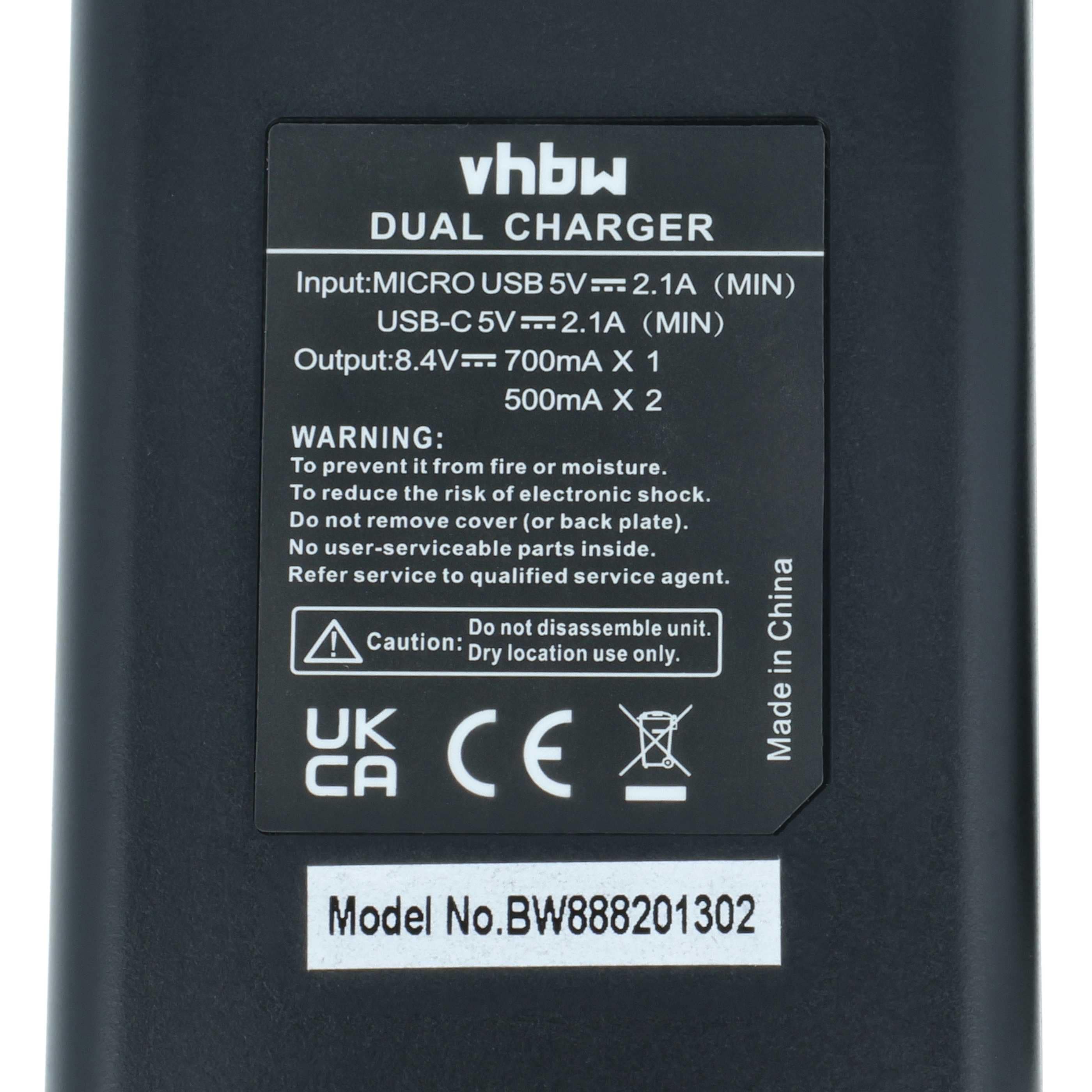 Battery Charger USB-C + Cable USB-C replaces Panasonic DE‑A80, DE‑A79BB for Leica Digital Camera etc.