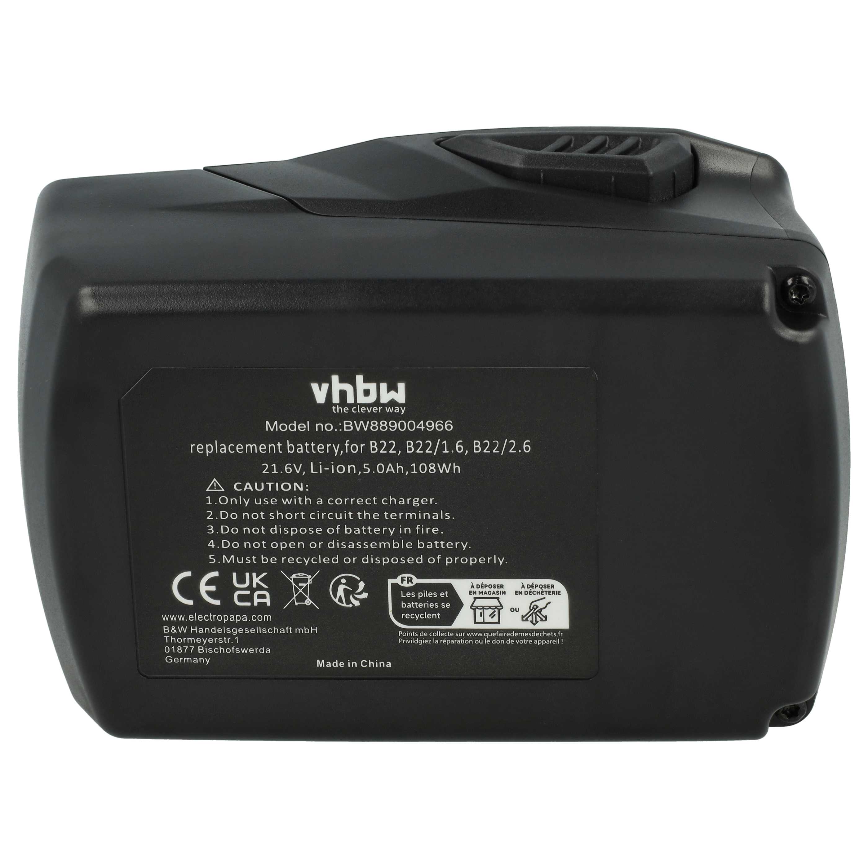 3x Battery replaces 2018498, 2136393, 2136395, 2183185, 426176 Electric Power Tool - 5000 mAh, 21.6 V, Li-Ion