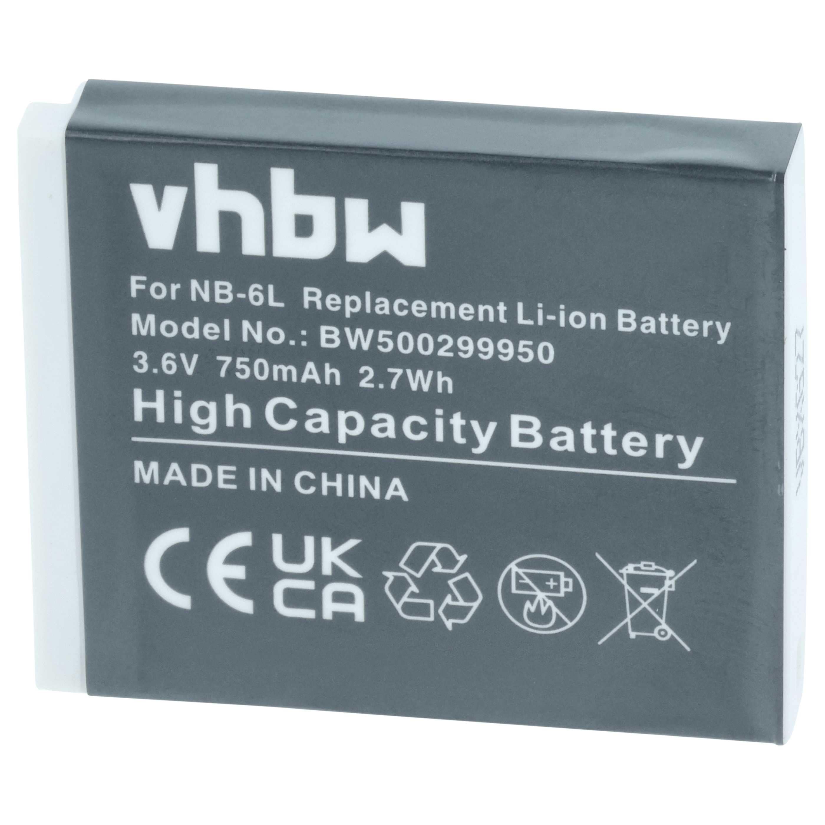 3x Battery replaces Canon NB-6L - 750mAh, 3.6V, Li-Ion