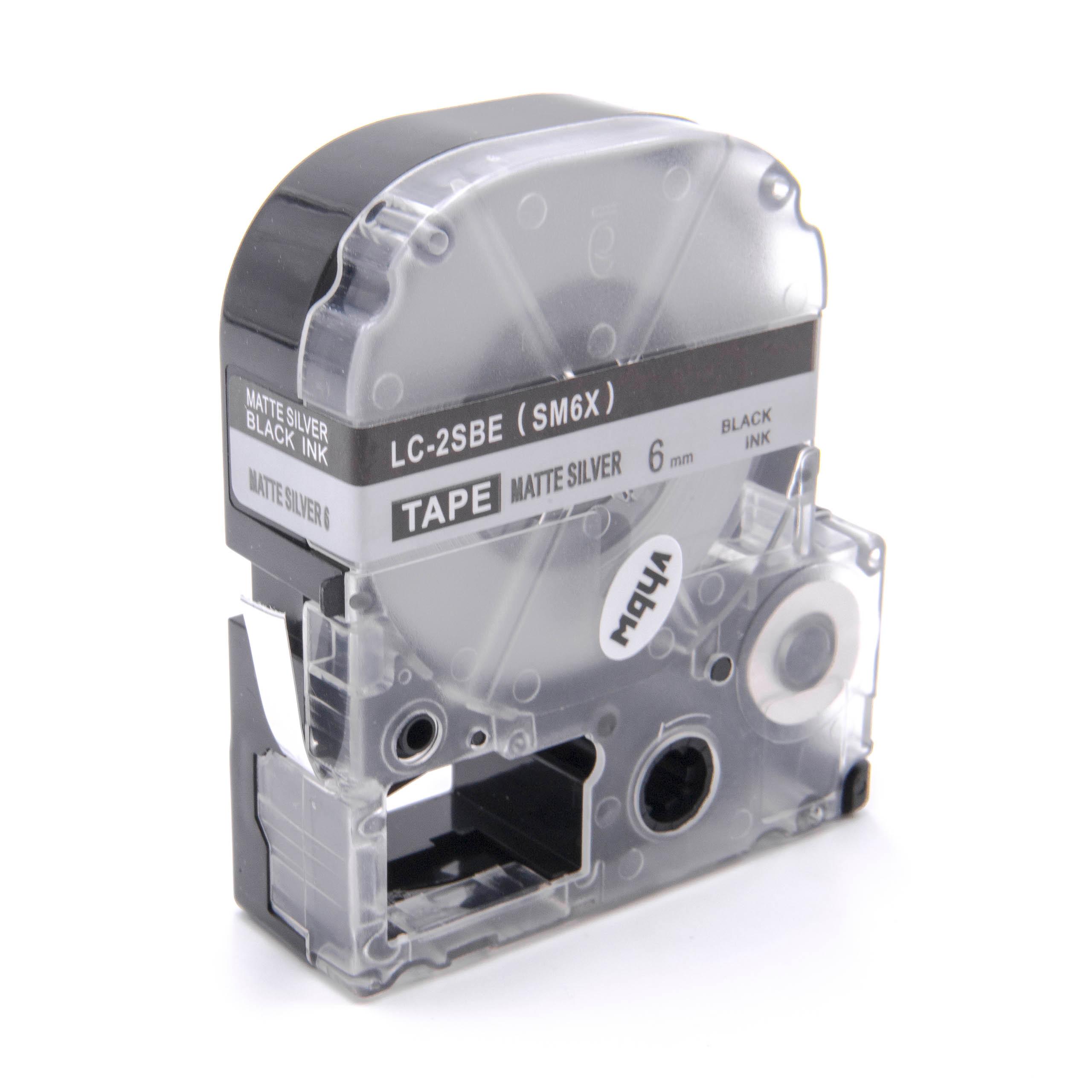 Cassette à ruban remplace Epson LC-2SBE - 6mm lettrage Noir ruban Argent