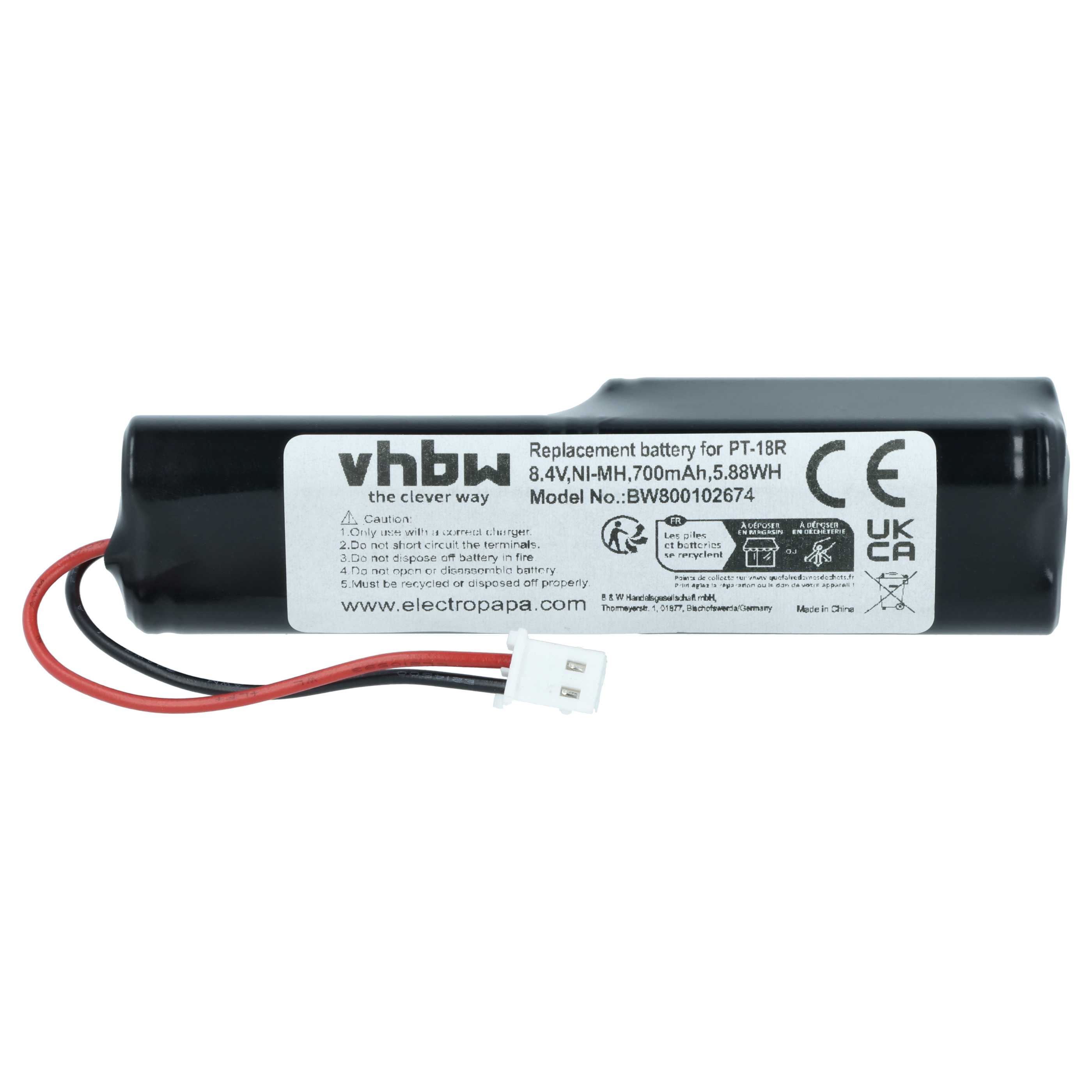 Batteria sostituisce Brother BBP-18, LN6044001, BA-18R, PT-18R per stampante - 700mAh 8,4V NiMH