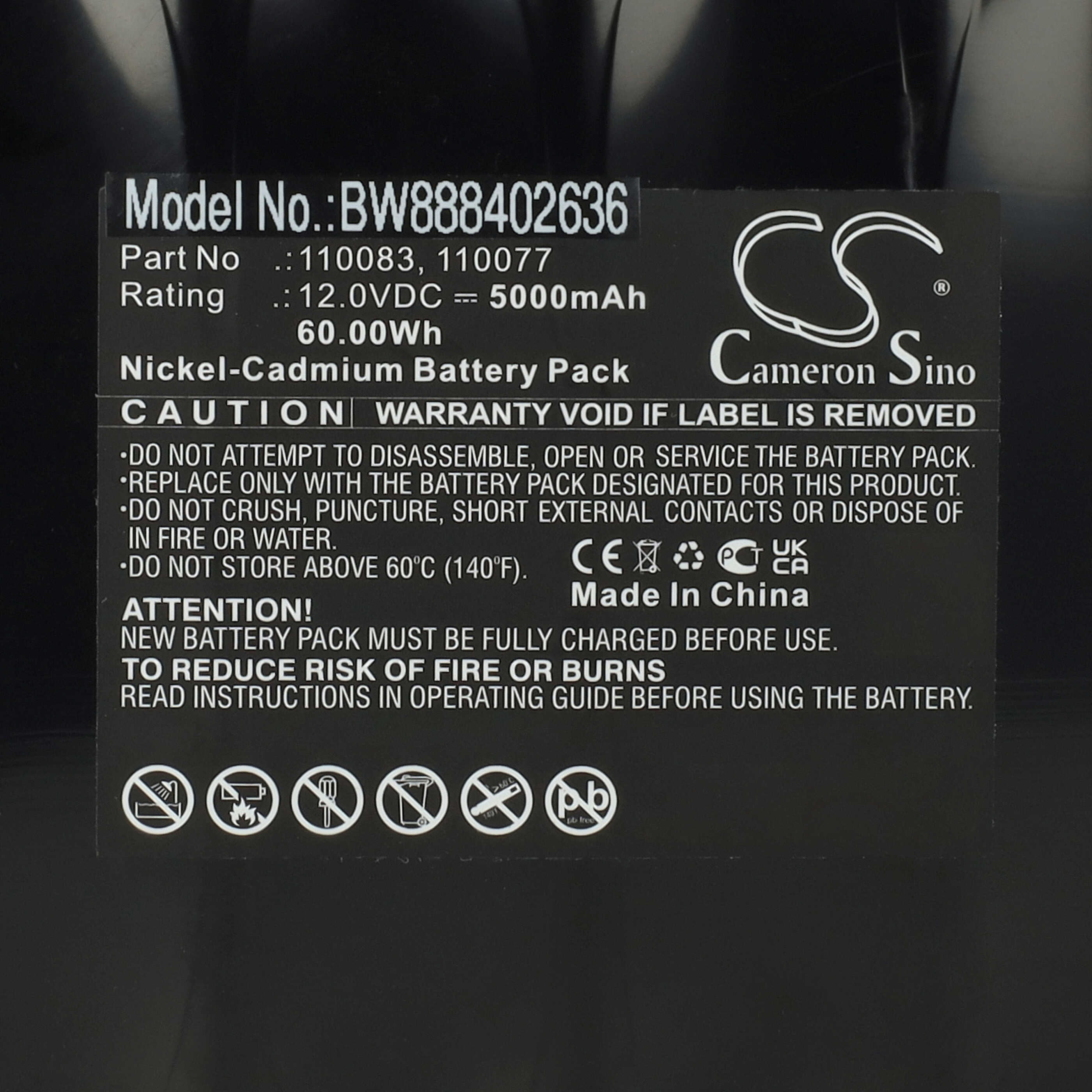 Batterie remplace Siemens 125-00-455100180, 110077, 110083 pour appareil médical - 5000mAh 12V NiCd