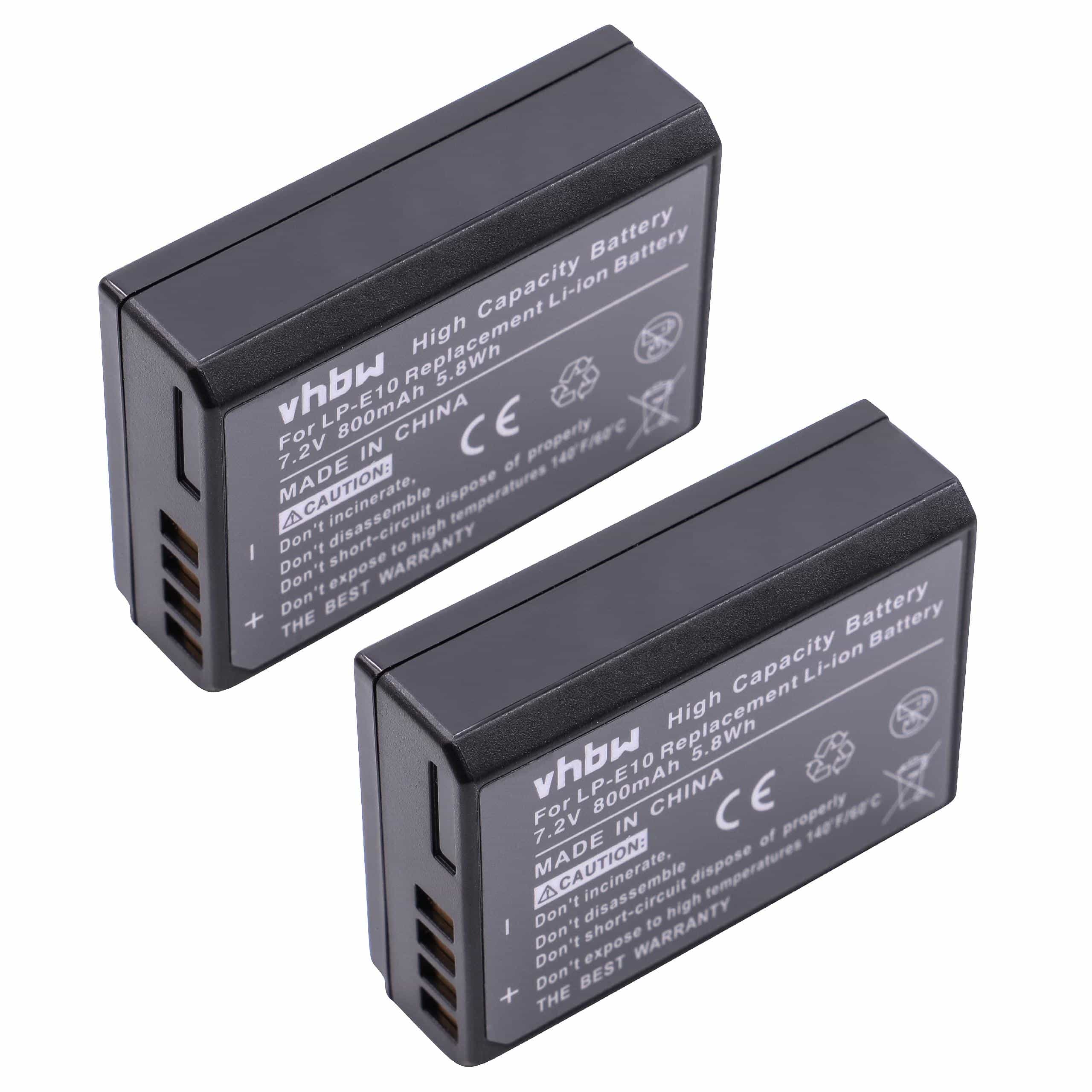 Battery (2 Units) Replacement for Canon LP-E10 - 800mAh, 7.2V, Li-Ion