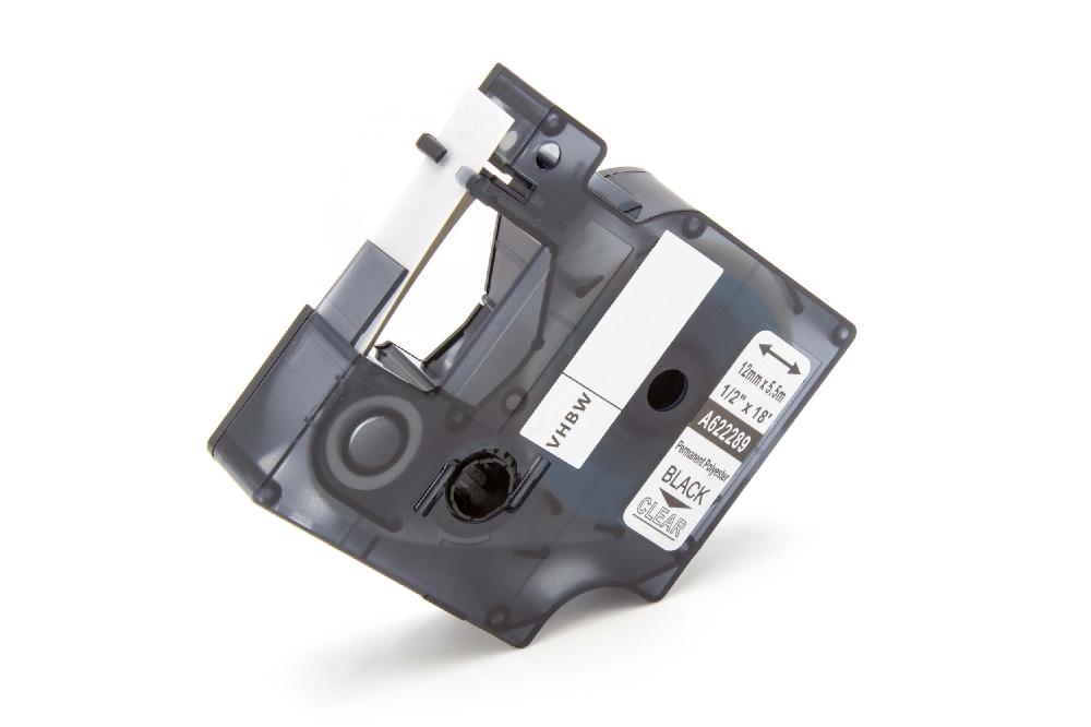 Cassetta nastro sostituisce Dymo 622289 per etichettatrice Tyco 12mm nero su trasparente, poliestere