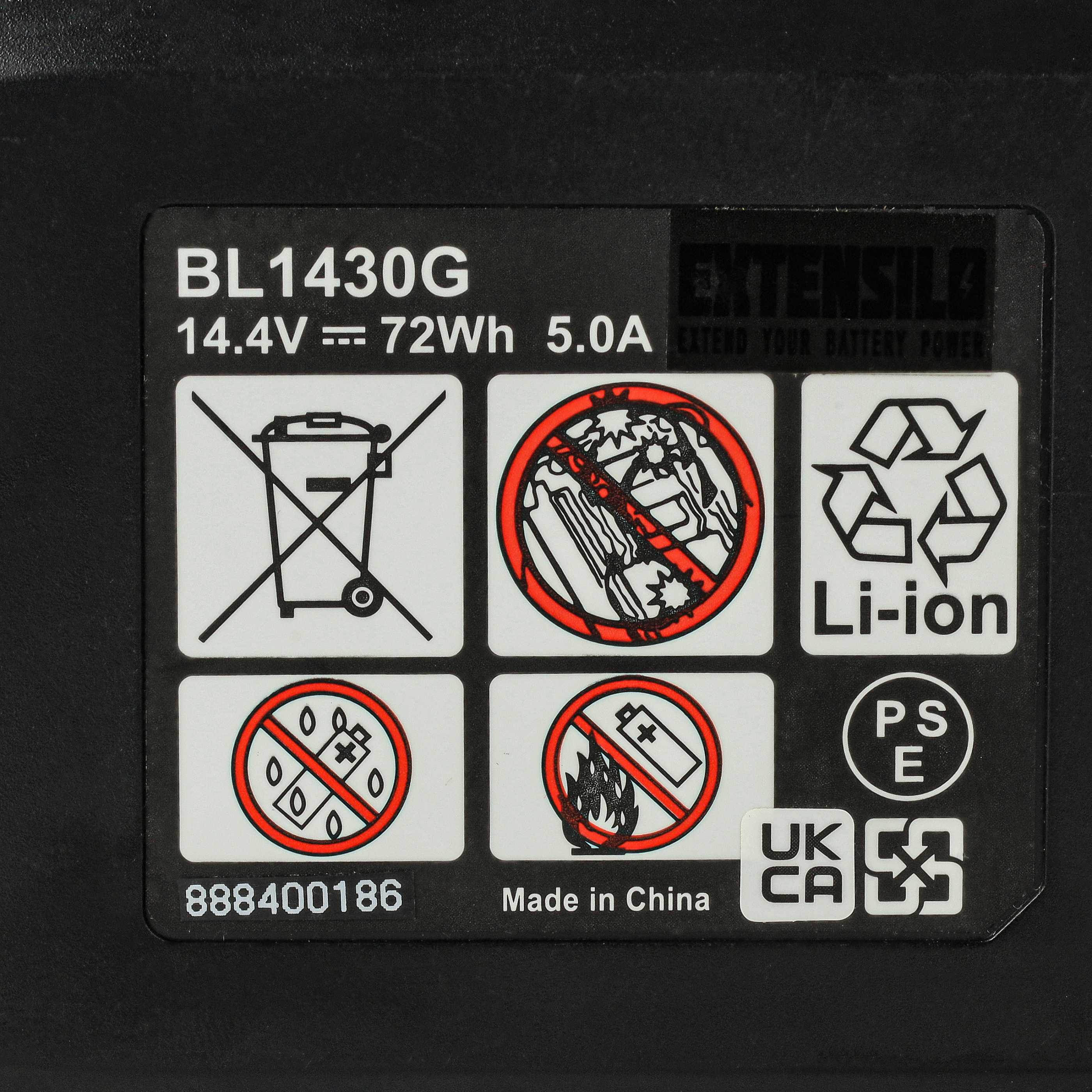 Battery replaces Makita BL1415G, BL1413G, 196375-4, BL1411G Electric Power Tool - 5000 mAh, 14.4 V, Li-Ion