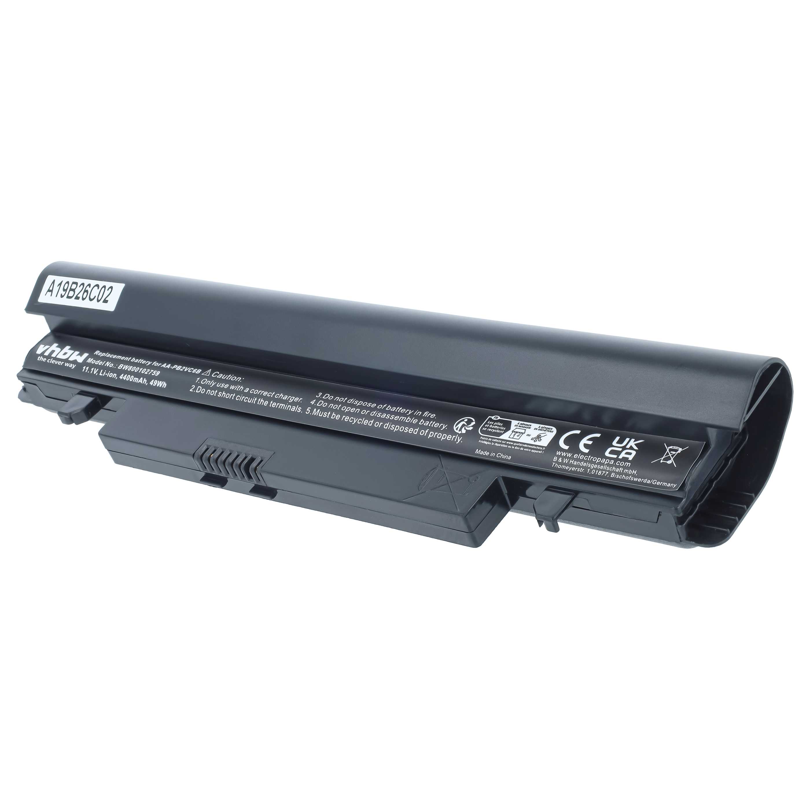 Notebook Battery replaces Samsung AA-PB2VC6B, AA-PL2VC6B, AA-PB2VC6W - 4400 mAh 11.1 V Li-Ion, black
