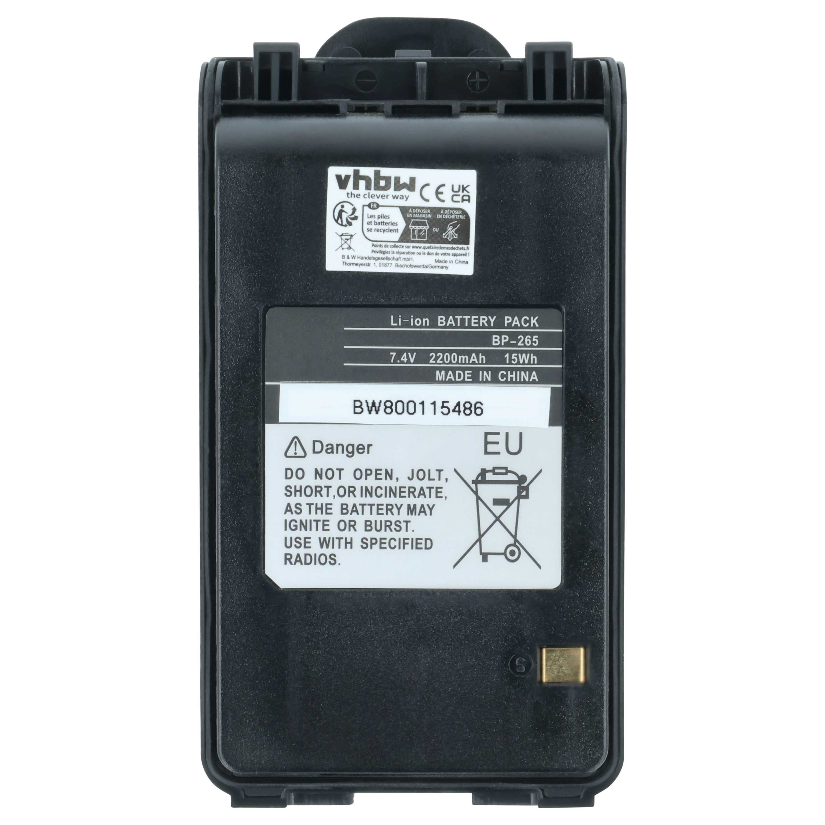 Radio 5x Battery replaces Icom BP-265LI, BP-265 - 2200 mAh 7.4 V Li-Ion + Belt Clip