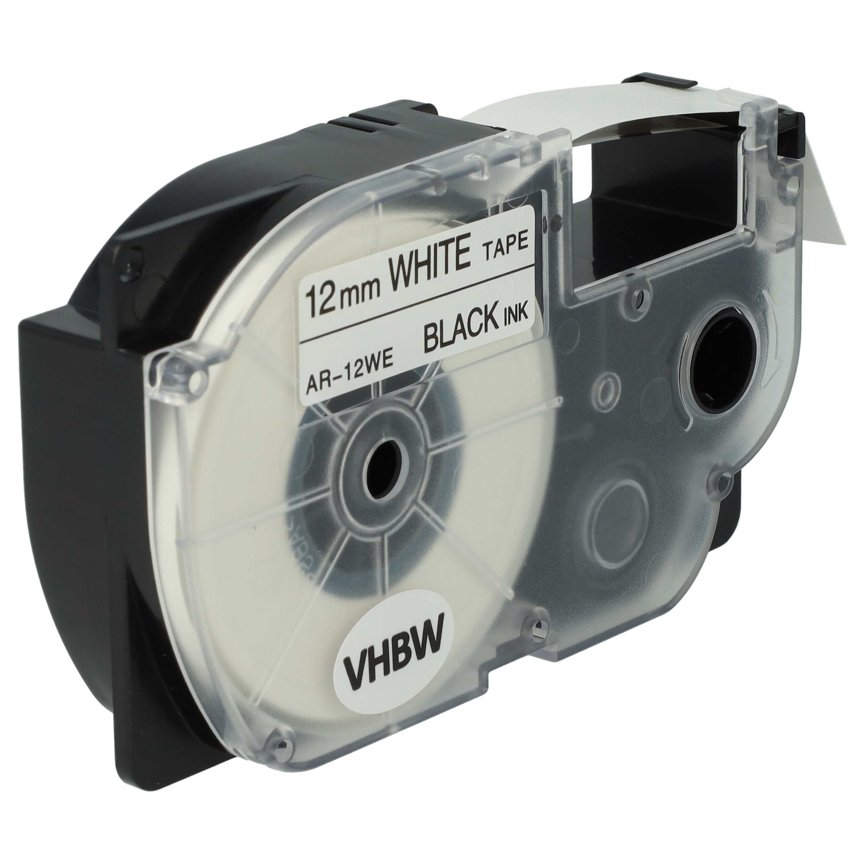 100x Label Tape replaces Casio XR-12WE, XR-12WE1 - 12 mm Black to White