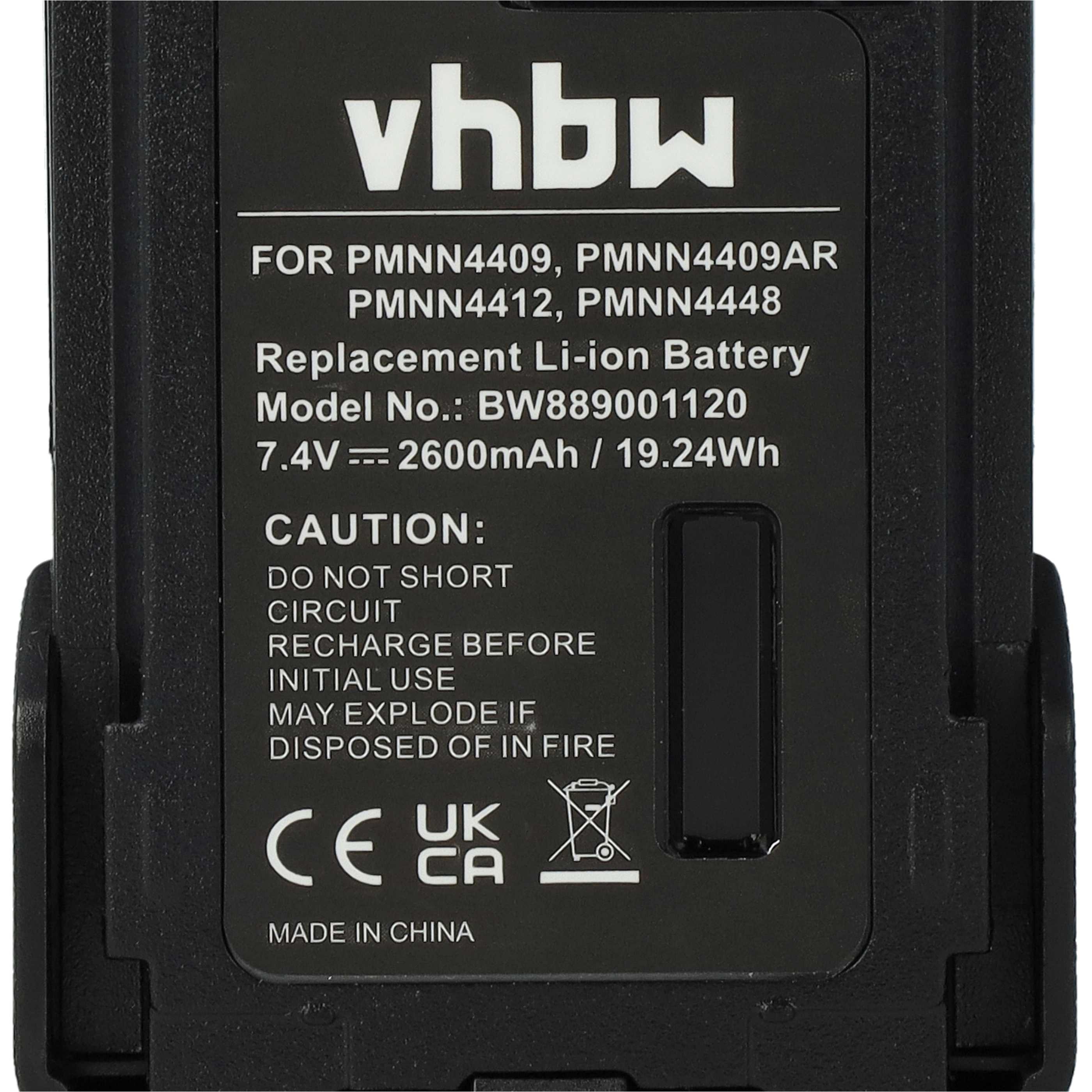 Radio 5x Battery replaces Motorola PMNN4406, PMNN4406BR, PMNN4409 - 2600 mAh 7.4 V Li-Ion + Belt Clip