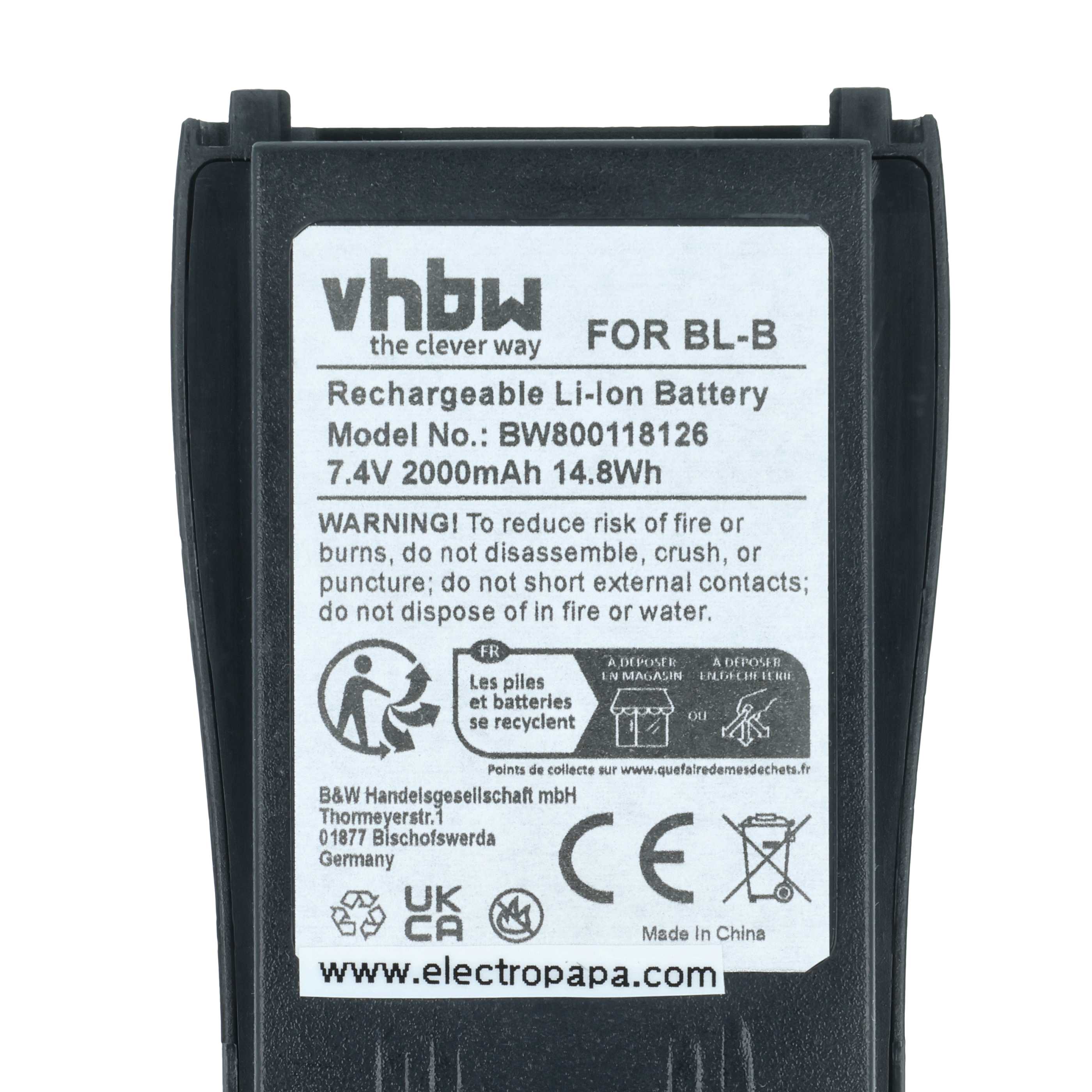 Radio 2x Battery replaces Baofeng BL-B - 2000 mAh 7.4 V Li-Ion