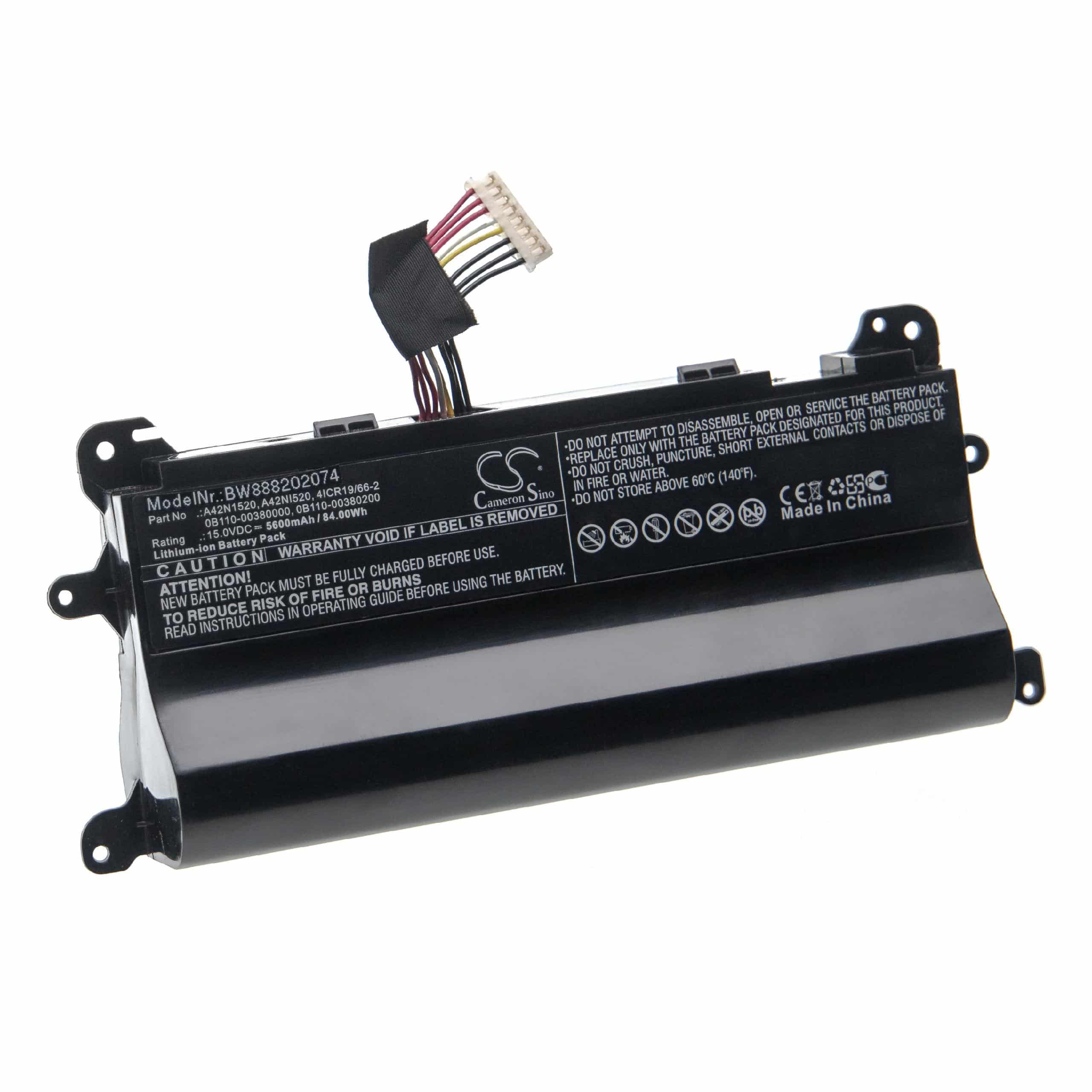 Notebook Battery Replacement for Asus 0B110-00380200, 4ICR19/66-2, 0B110-00380000 - 5600mAh 15V Li-Ion, black