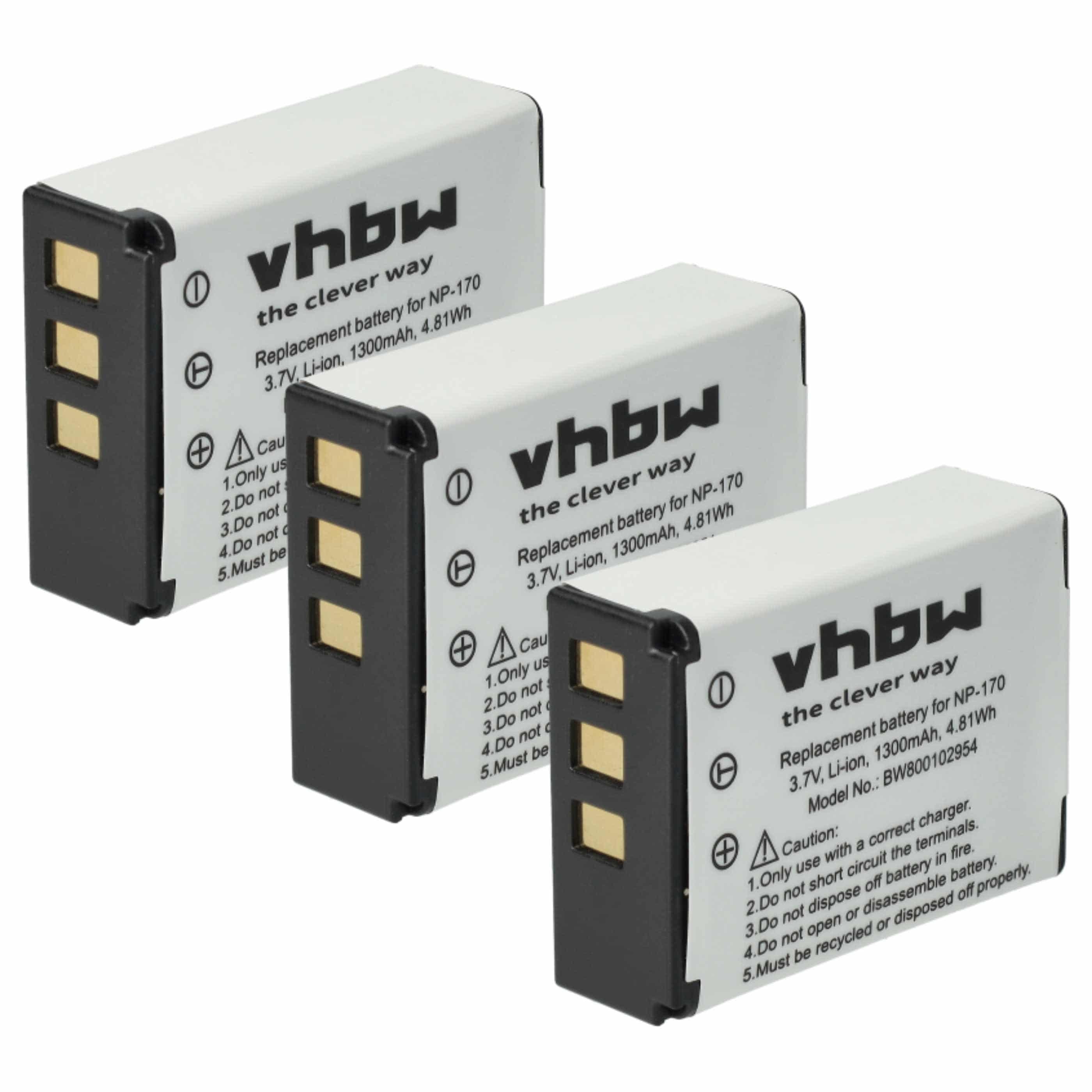 Videocamera 3x Battery replaces Aiptek 084-07042L-062 - 1300 mAh 3.7 V Li-Ion