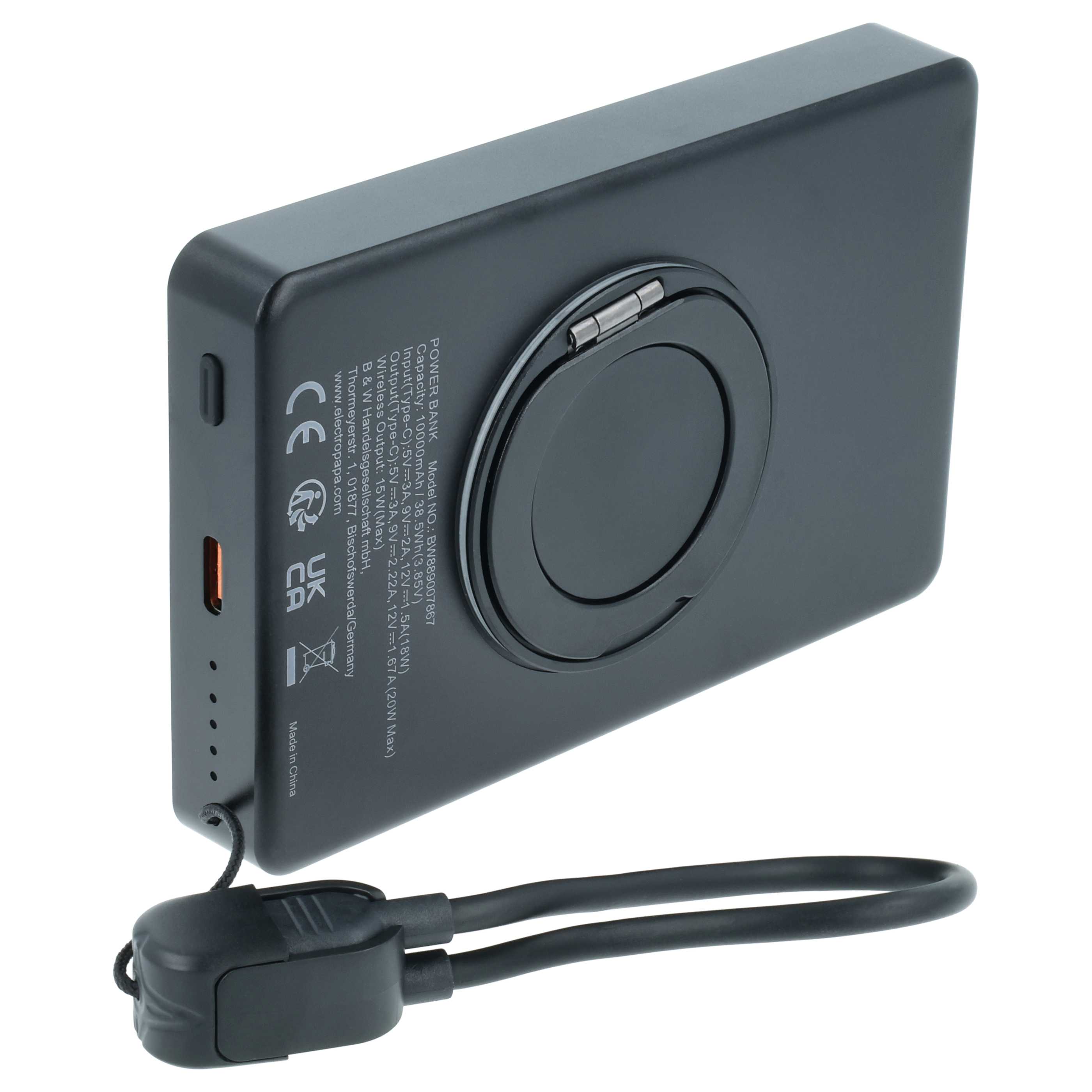 Magnetische Wireless Powerbank 10000 mAh passend für z.B. iPhone, Samsung, Xiaomi - Schwarz