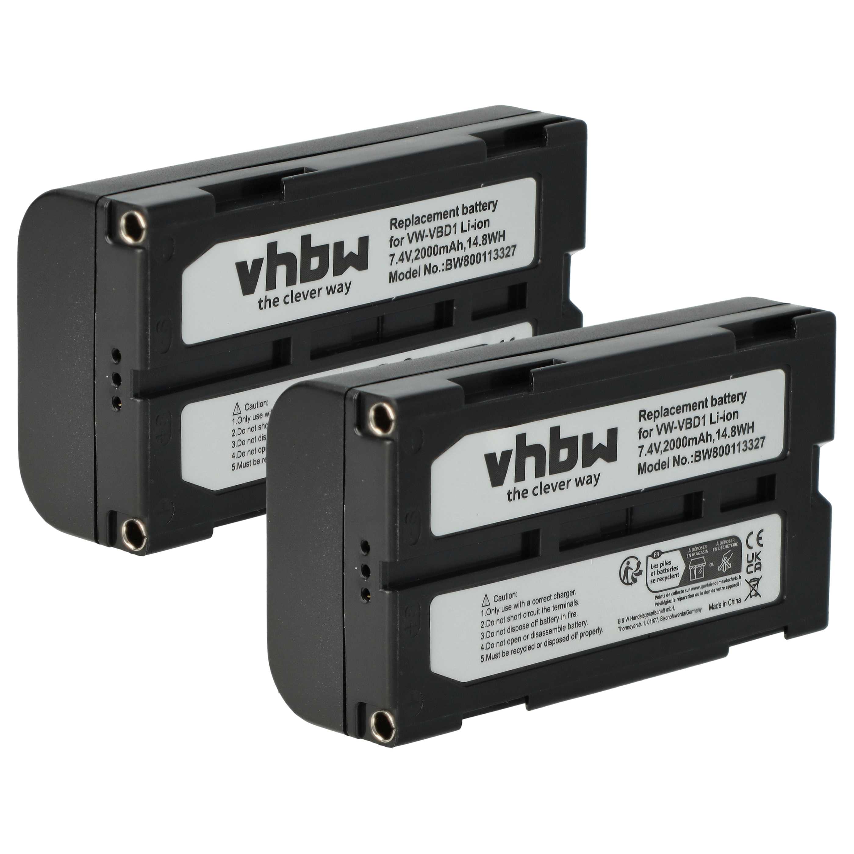 Videokamera-Akku (2 Stück) als Ersatz für Hitachi VM-BPL13, M-BPL30 für Hitachi - 2000mAh 7,4V Li-Ion