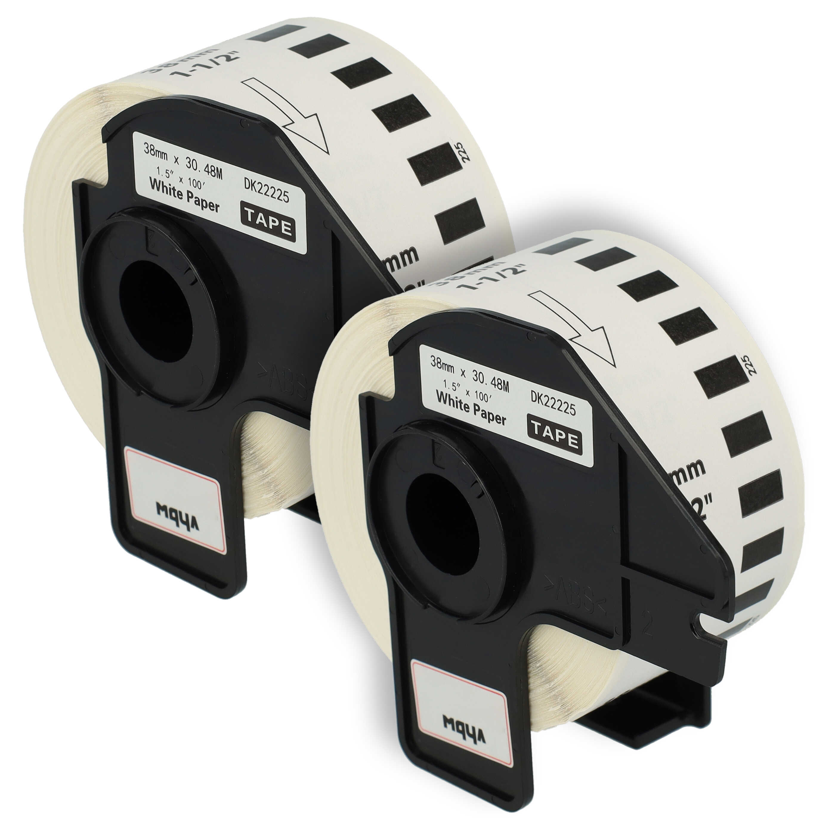 2x Etiketten als Ersatz für Brother DK-22225 für Etikettendrucker - 38mm x 30,48m + Halter