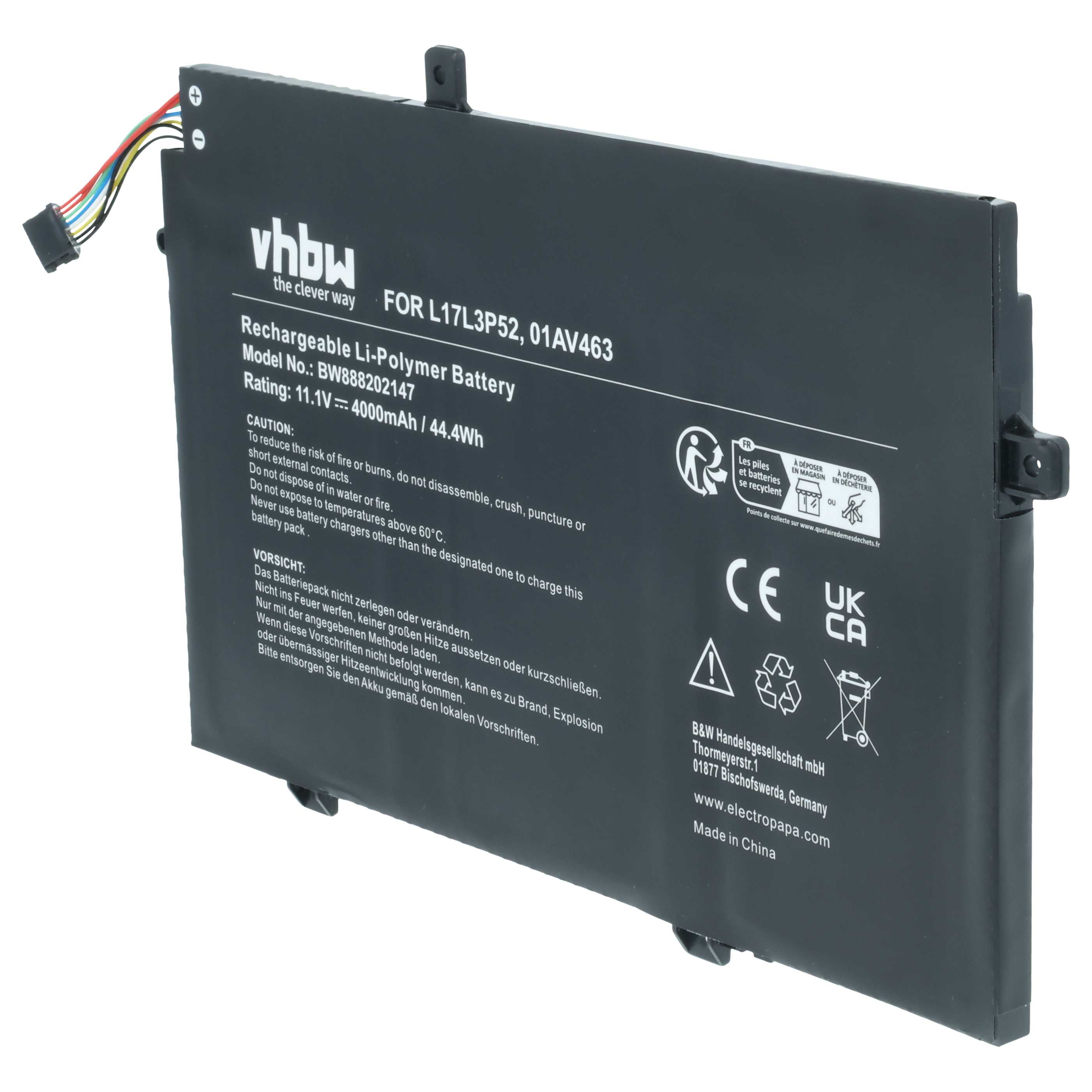 Akumulator do laptopa zamiennik Lenovo 01AV463, 5B10W13894, L17L3P52 - 4000 mAh 11,1 V LiPo, czarny
