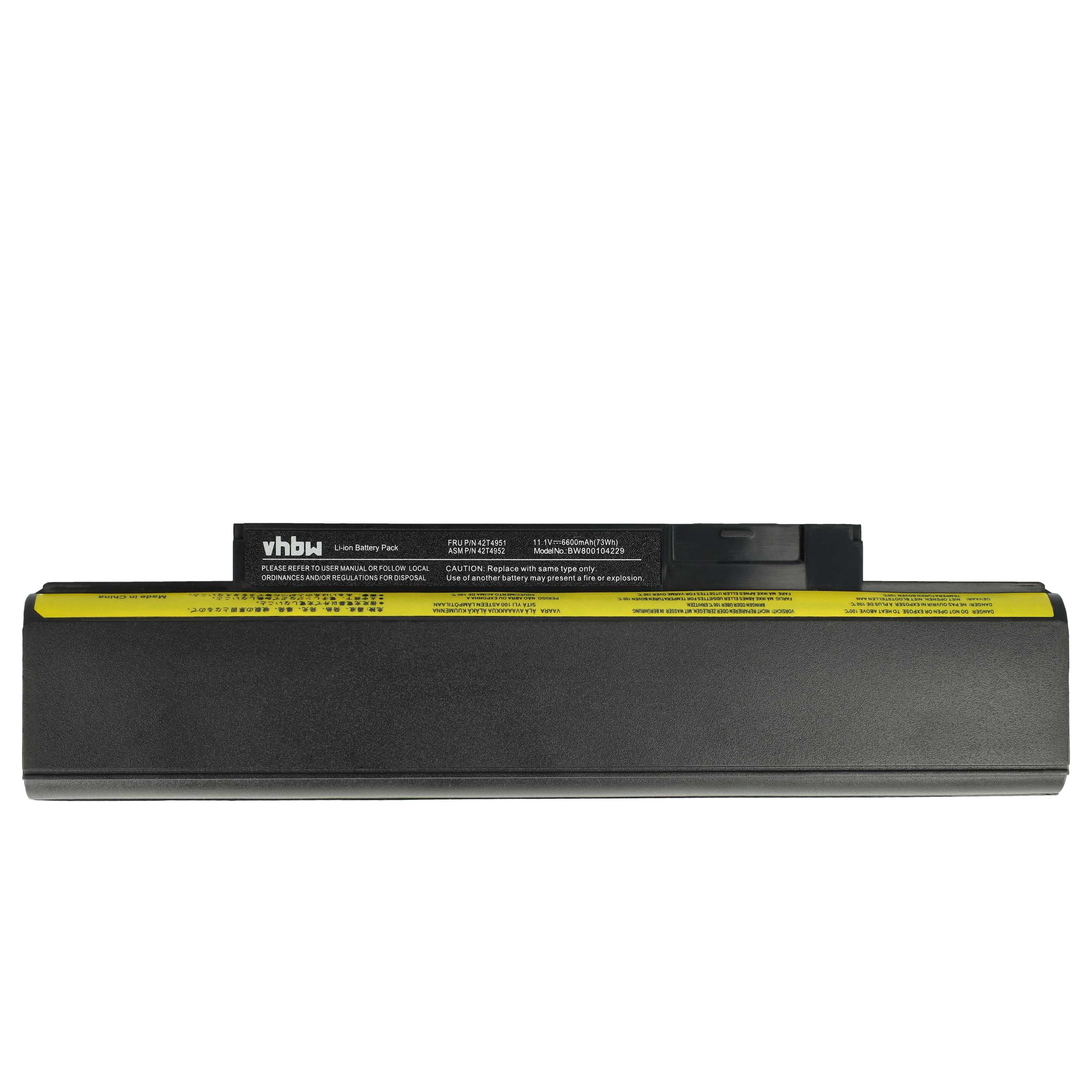 Batería reemplaza Lenovo 42T4943, 0A36292, 0A36290 para notebook Lenovo - 6600 mAh 11,1 V Li-Ion negro