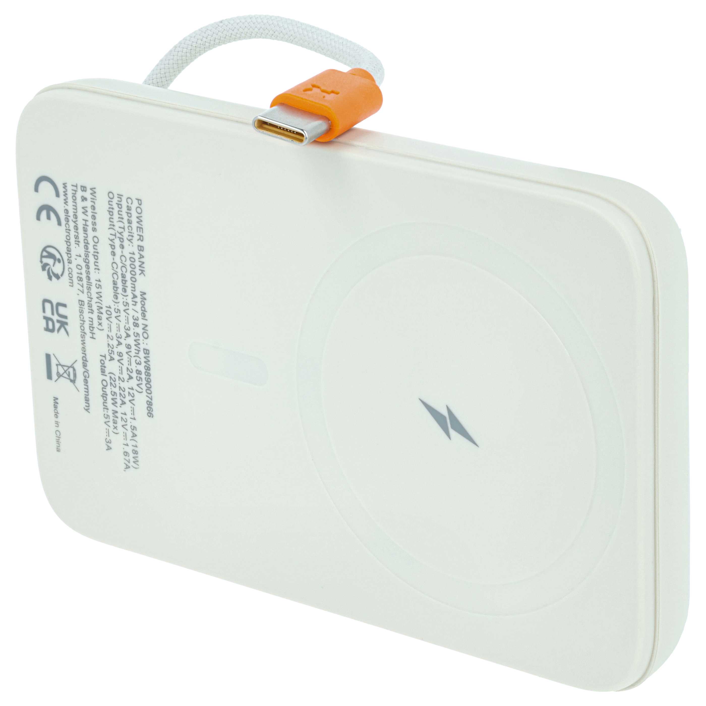 Magnetyczny bezprzewodowy powerbank 10000 mAh do np. iPhone, Samsung, Xiaomi - beżowy