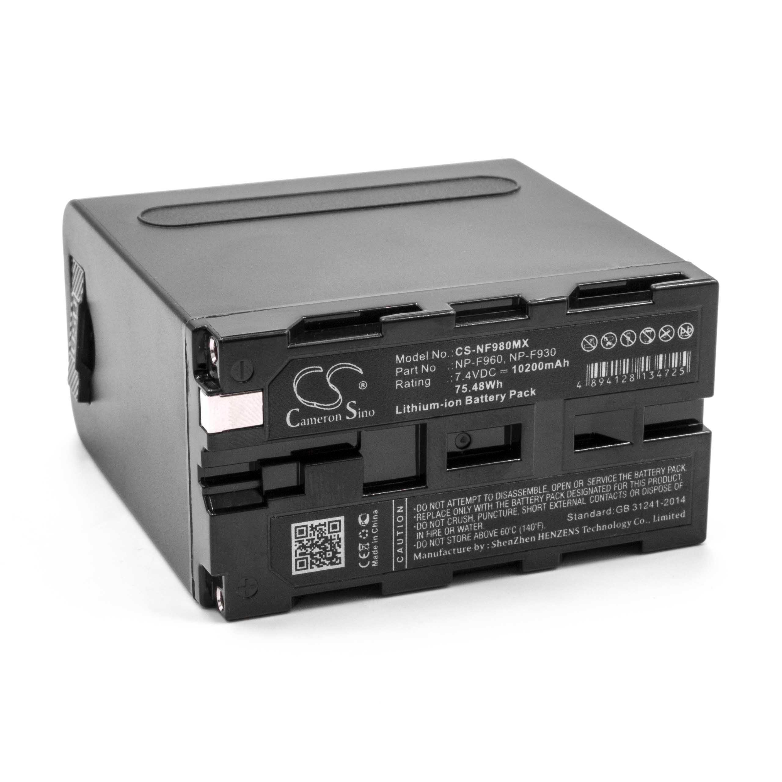 Batterie remplace Sony NP-F930, NP-F950, NP-F950/B, NP-F930/B pour caméscope - 10200mAh 7,4V Li-ion avec USB