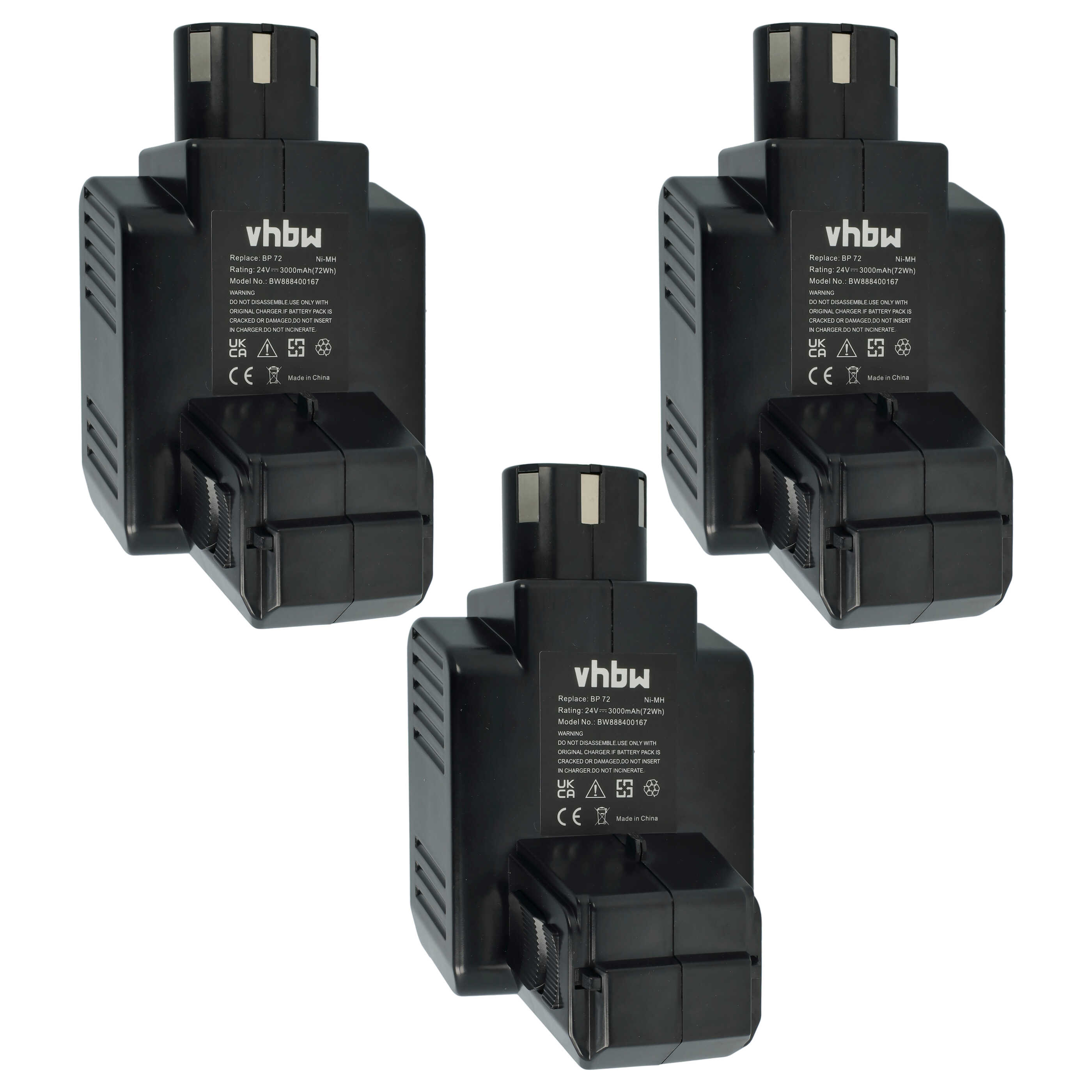 3x Battery replaces Hilti BP72, BP60, 331530, BP40 Electric Power Tool - 3000 mAh, 24 V, NiMH