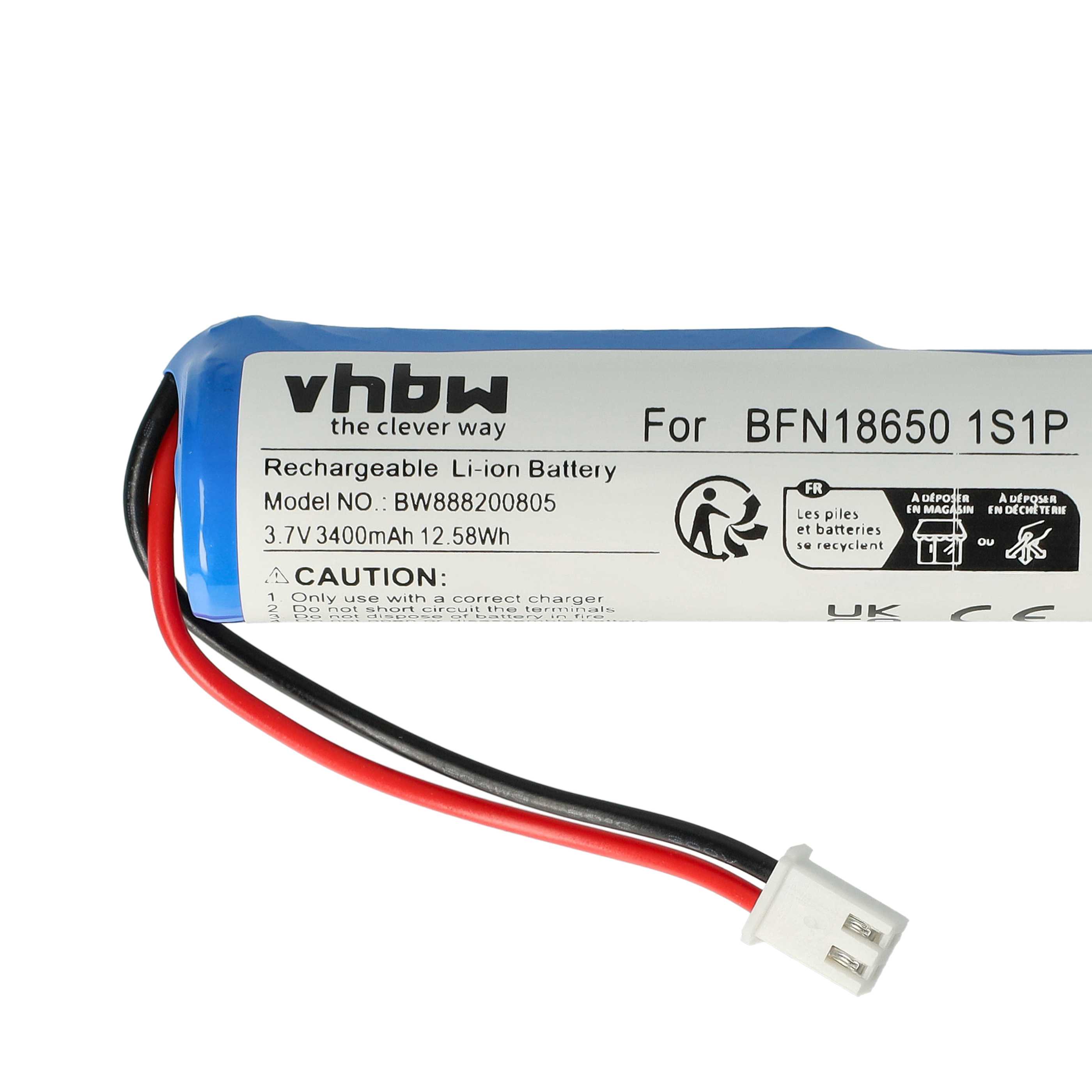 Battery replaces Leifheit BFN18650 1S1P for Leifheit 3400mAh, 3.7V, Li-Ion