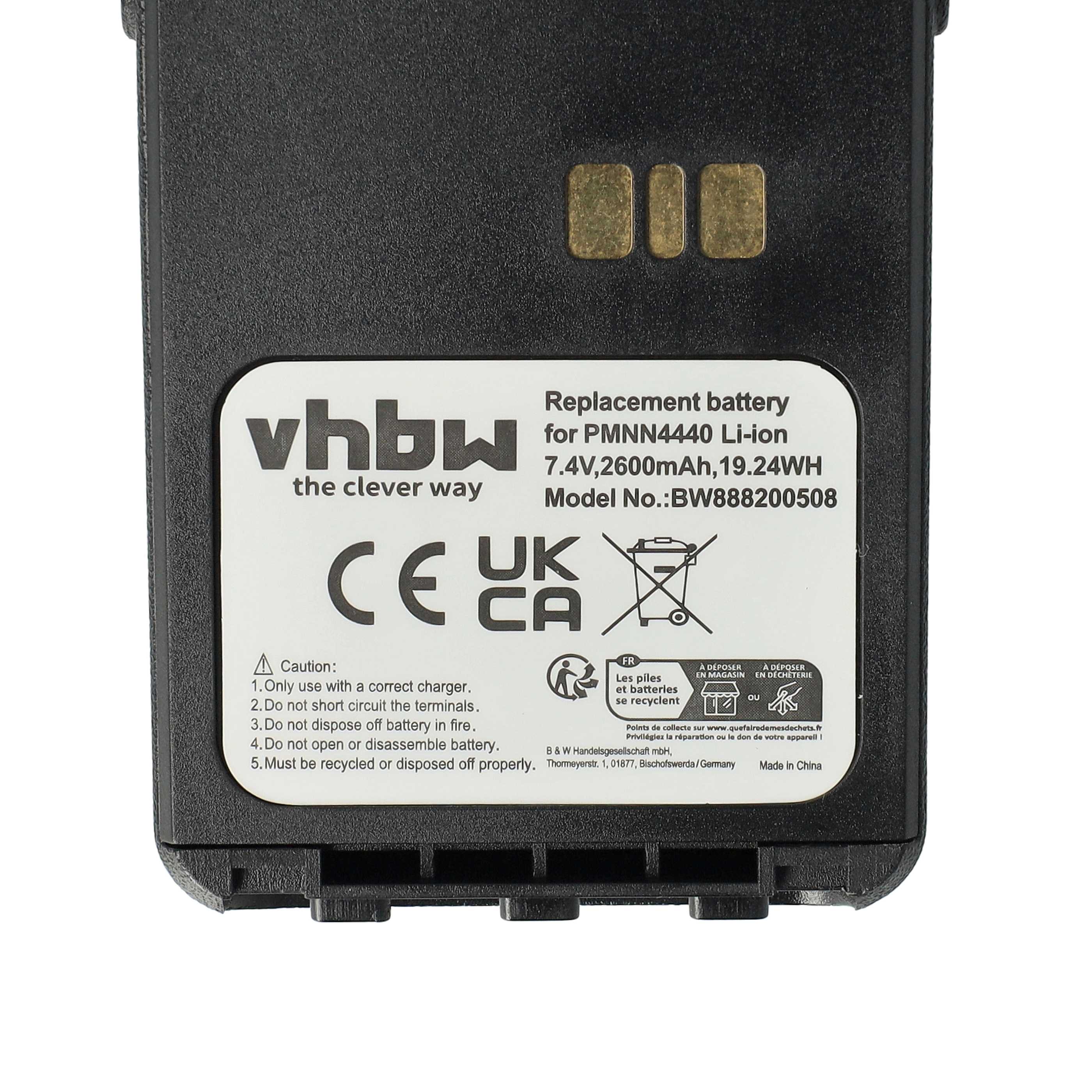 Radio Battery Replacement for Motorola PMNN4511A, PMNN4440, PMNN4502A, PMNN4440AR - 2600 mAh 7.4 V Li-Ion