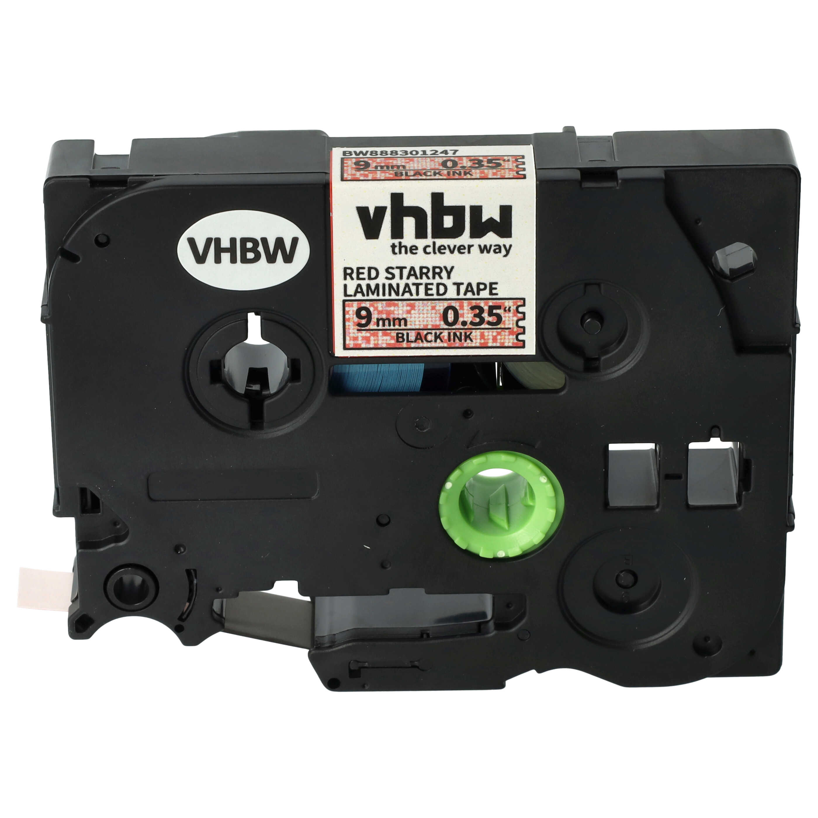 Label Tape as Replacement for Brother TZE-421L1 - 9 mm Black to Red (Glitter)