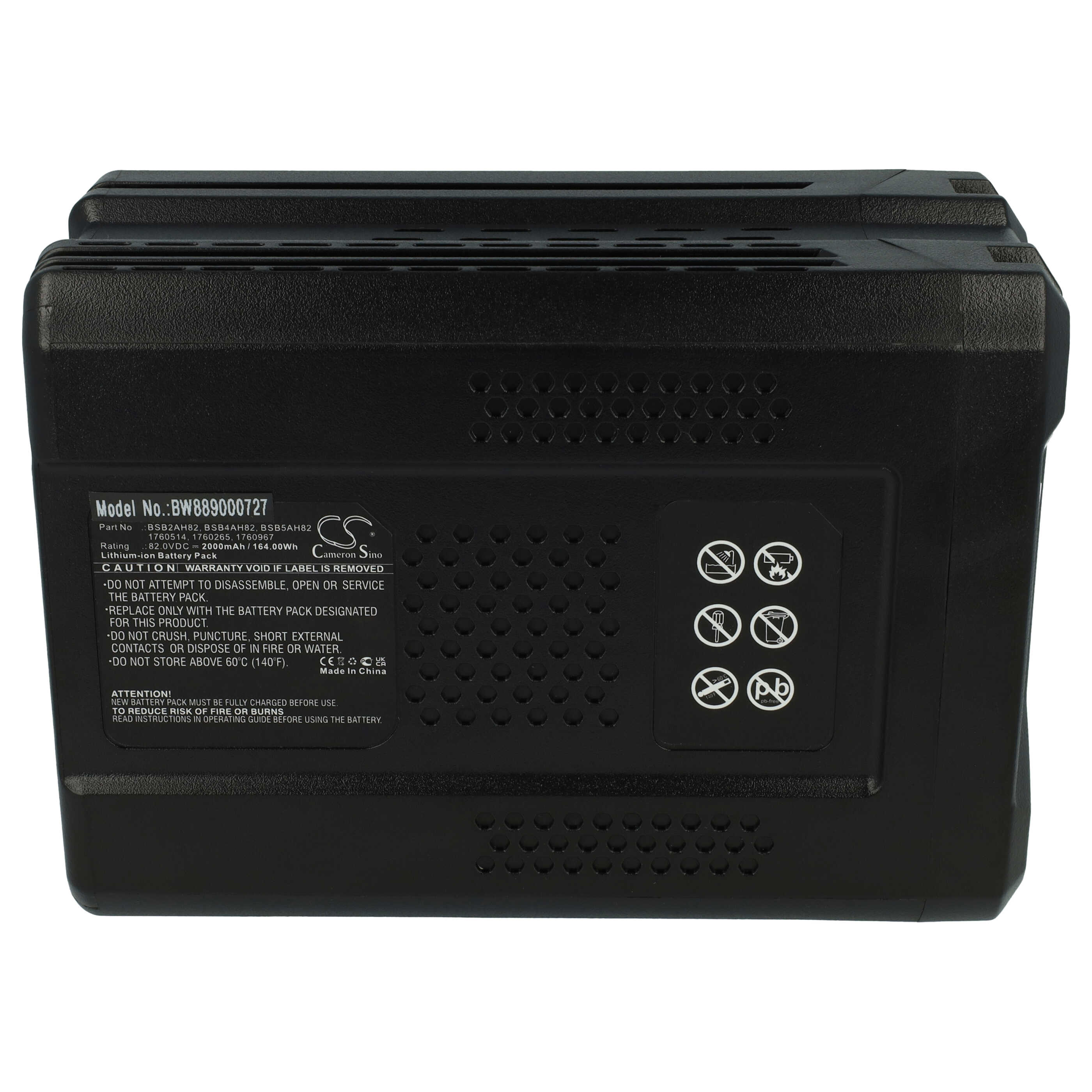 Lawnmower Battery Replacement for Briggs & Stratton 1760265, 1760514, 1760967 - 2Ah 82V Li-Ion, black