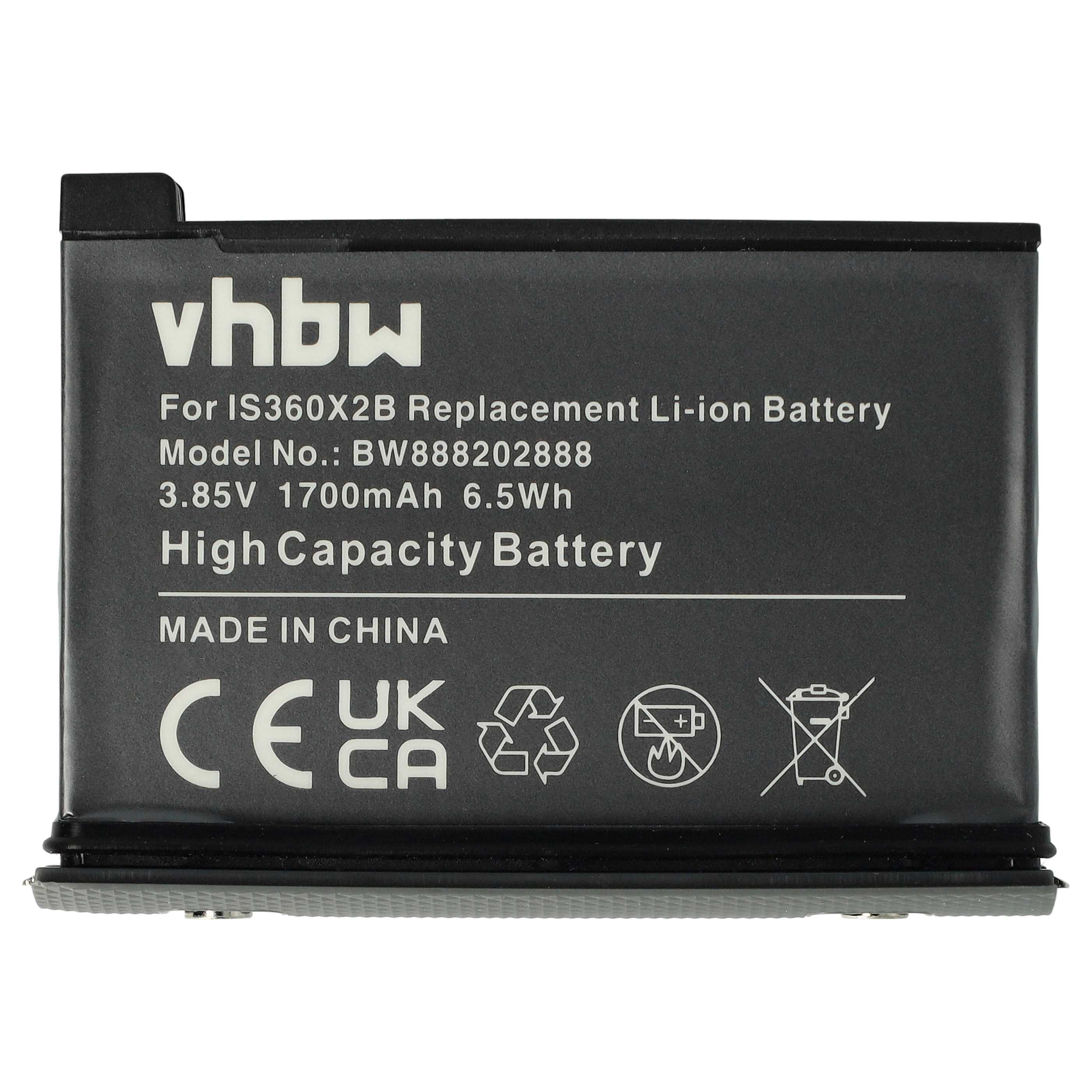 3x Battery replaces Insta360 CINOSBT, CINOSBT/A - 1700mAh, 3.85V, Li-Ion