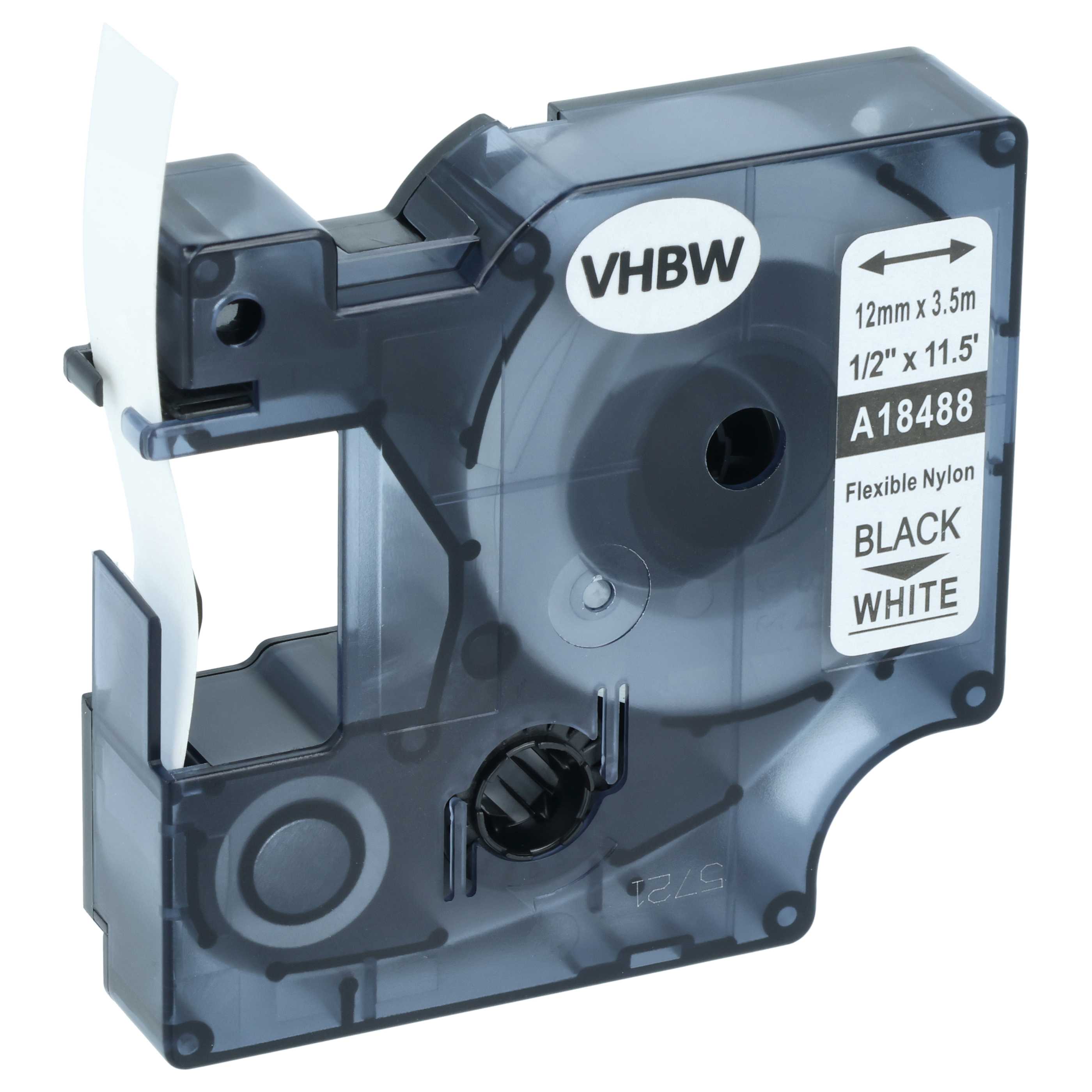 Label Tape replaces Dymo 18488 - 12 mm Black to White, Nylon