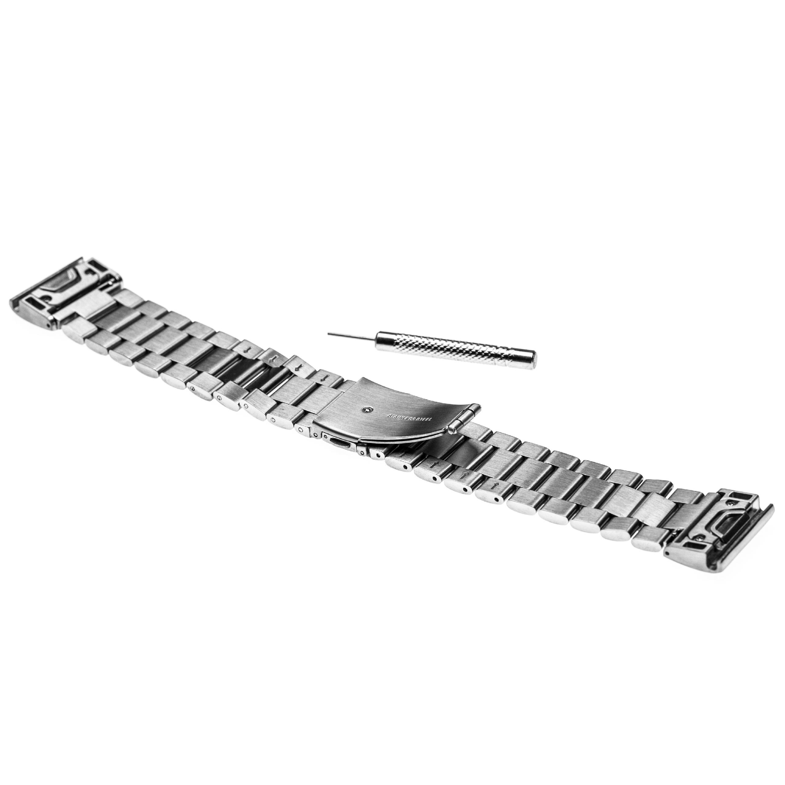 Bracelet pour montre intelligente Garmin Fenix - 20,4 cm de long, 26mm de large, acier inoxydable, argenté