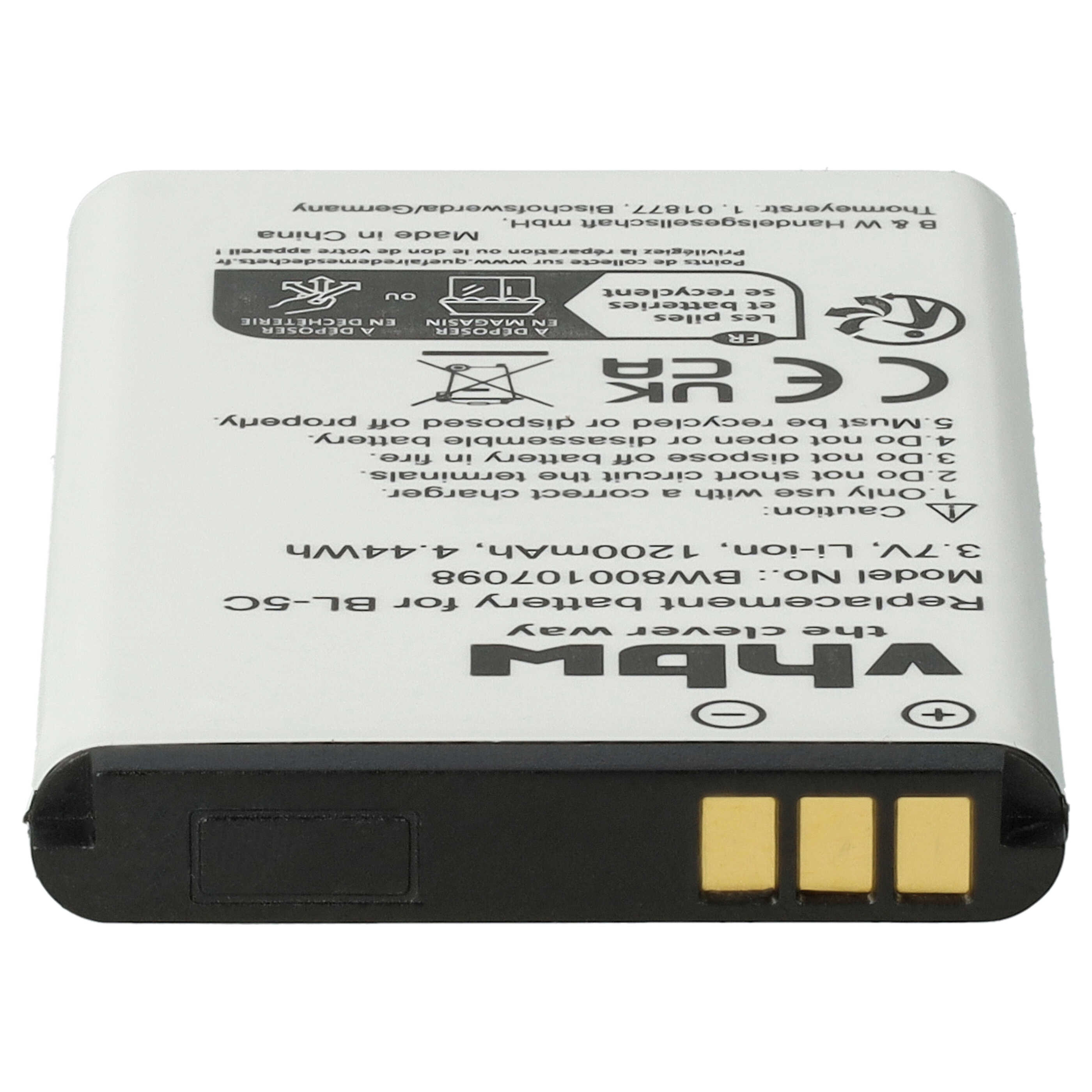 Batterie remplace MP-S-A1, RCB215, BS-16 pour téléphone portable - 1200mAh, 3,7V, Li-ion