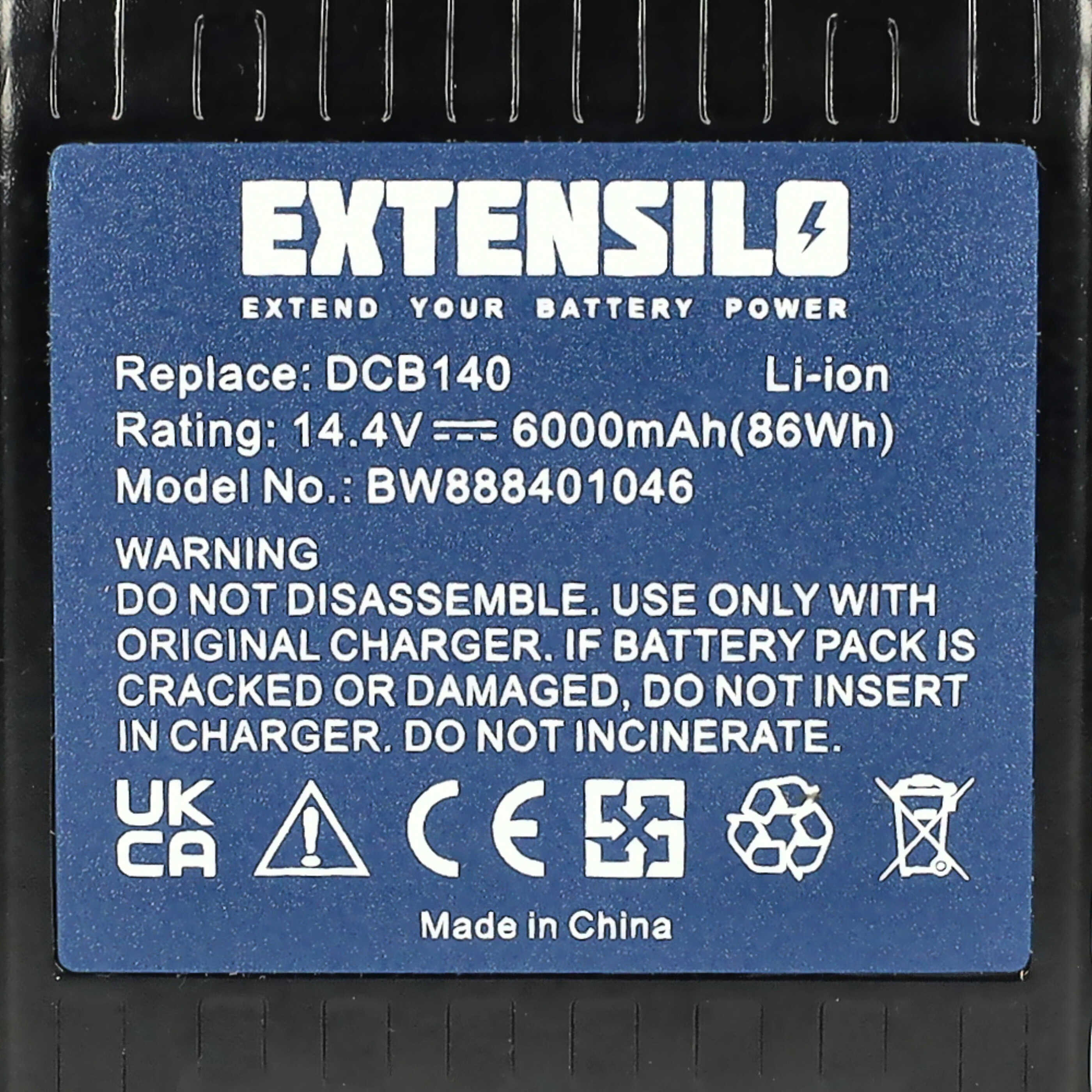 Batería reemplaza Dewalt DCB141, DCB140-XJ, DCB140, DCB-141-XJ para herramienta - 6000 mAh, 14,4 V, Li-Ion