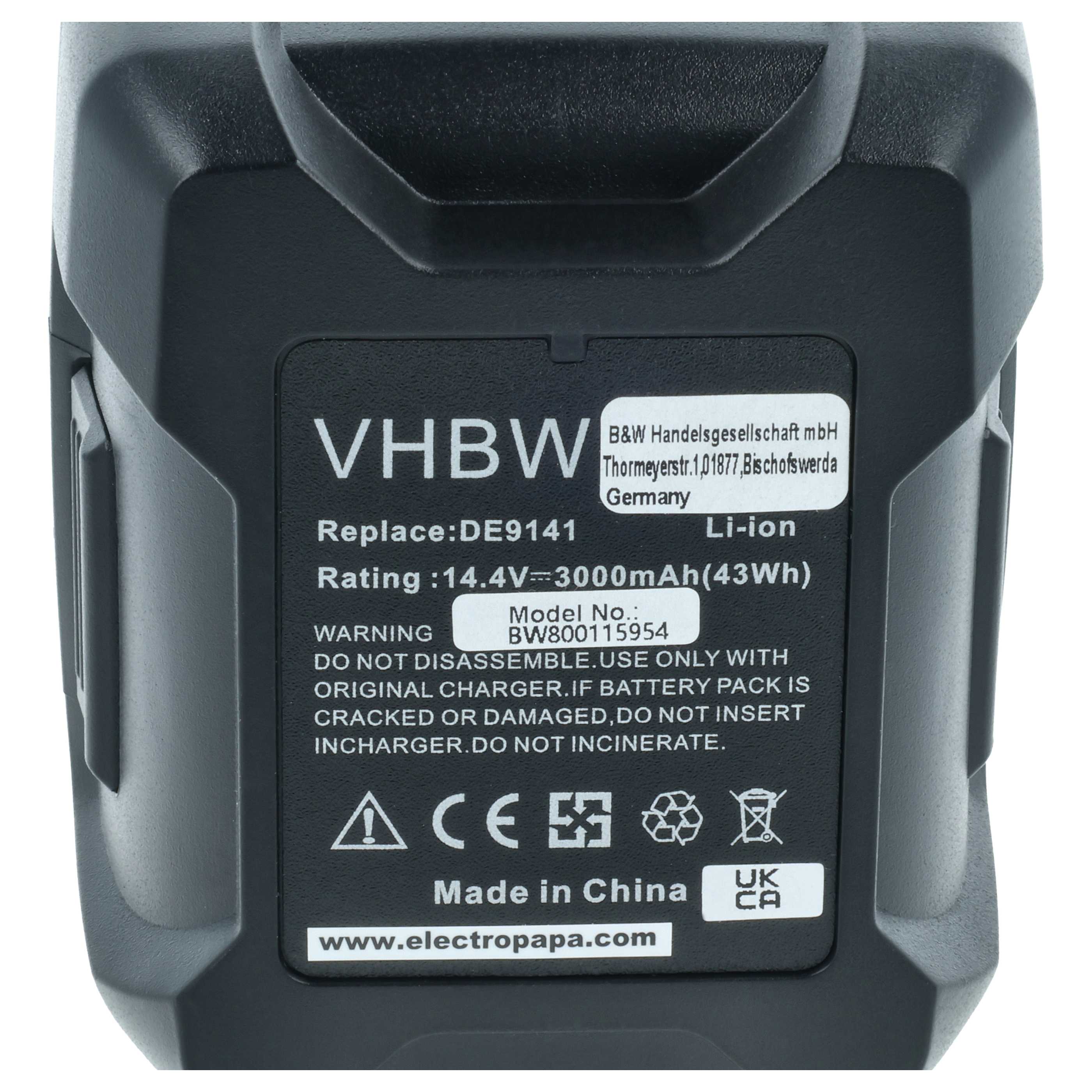 Batteria sostituisce Dewalt DE9141 per attrezzo - 3Ah 14,4V Li-Ion