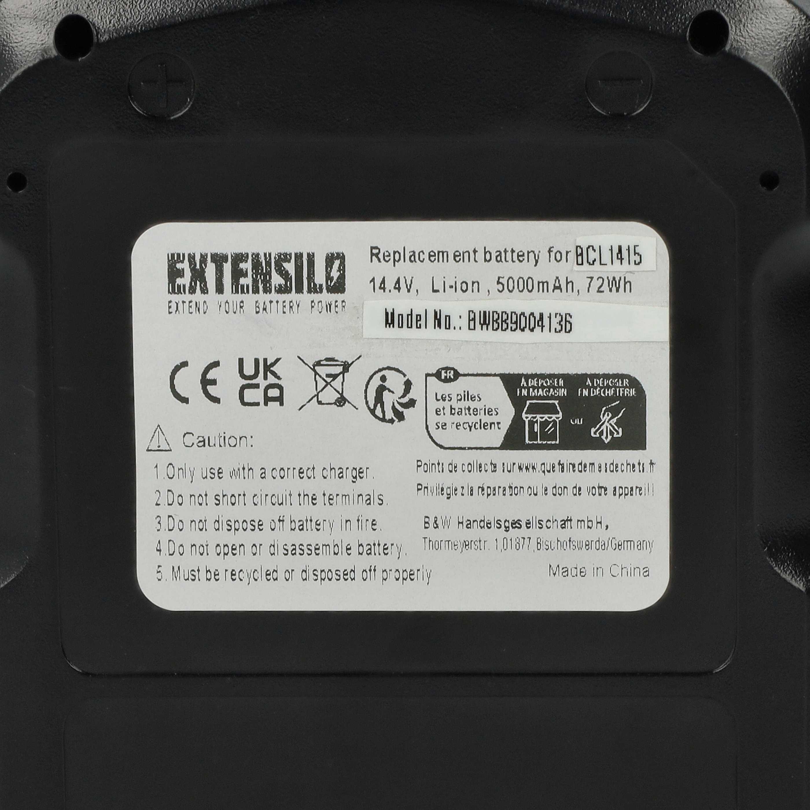 Batteria per attrezzo sostituisce Hitachi EBL1430, BCL1430, BCL1415 - 5000 mAh, 14,4 V, Li-Ion