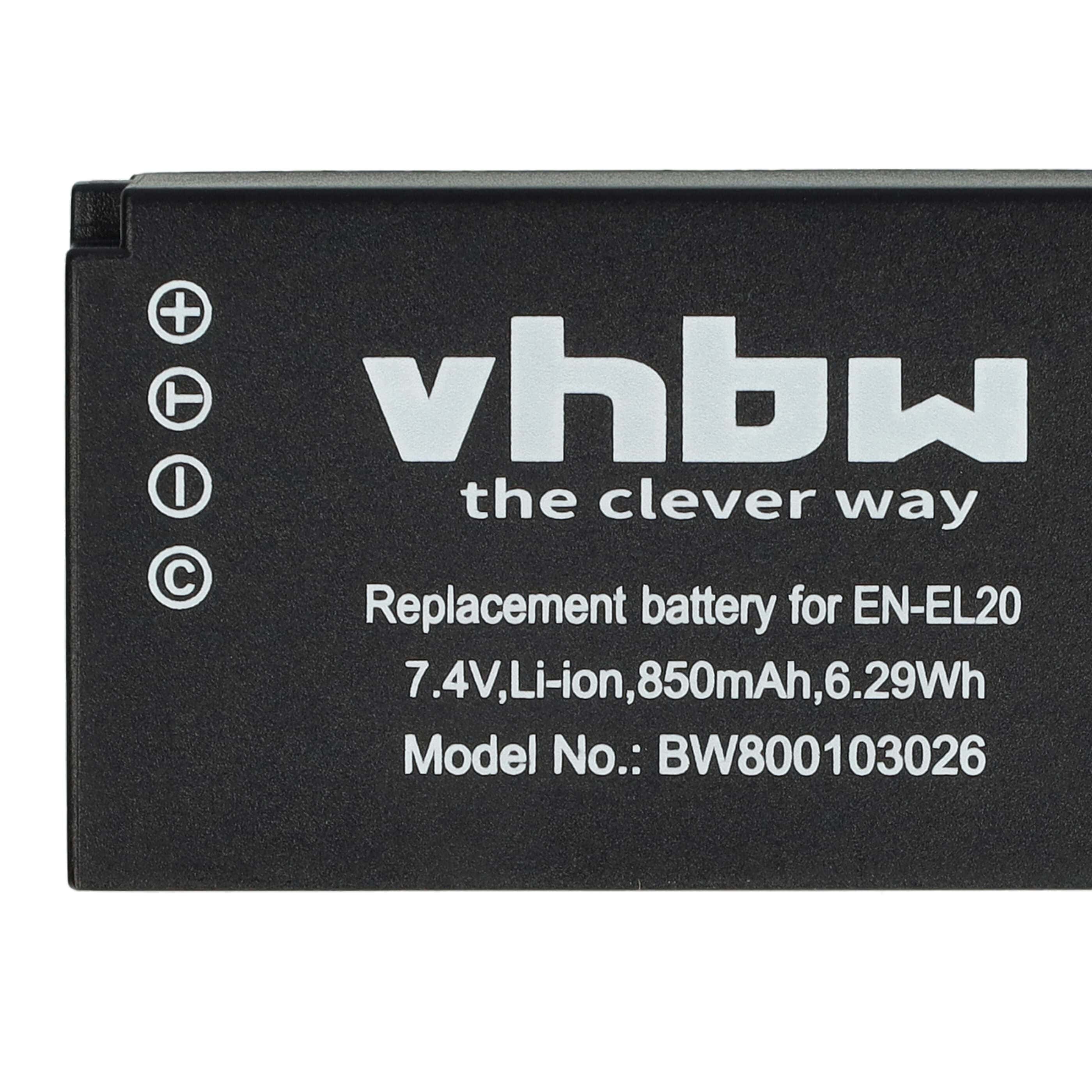 3x Battery replaces Nikon EN-EL20a, EN-EL20 - 850mAh, 7.4V, Li-Ion