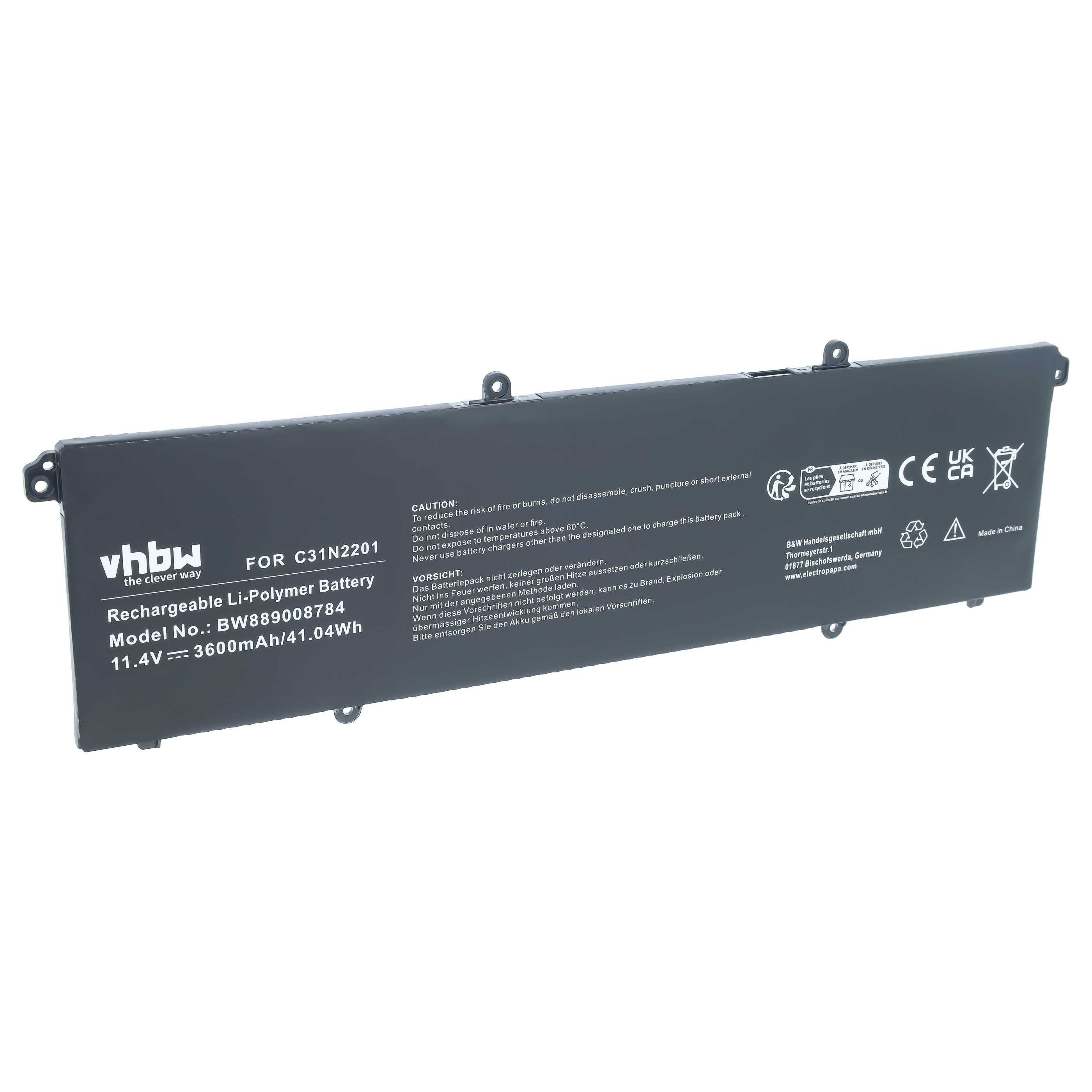 Notebook-Akku als Ersatz für Asus 0B200-04260000, C31N2201 für Asus - 3600mAh 11,4V Li-Polymer