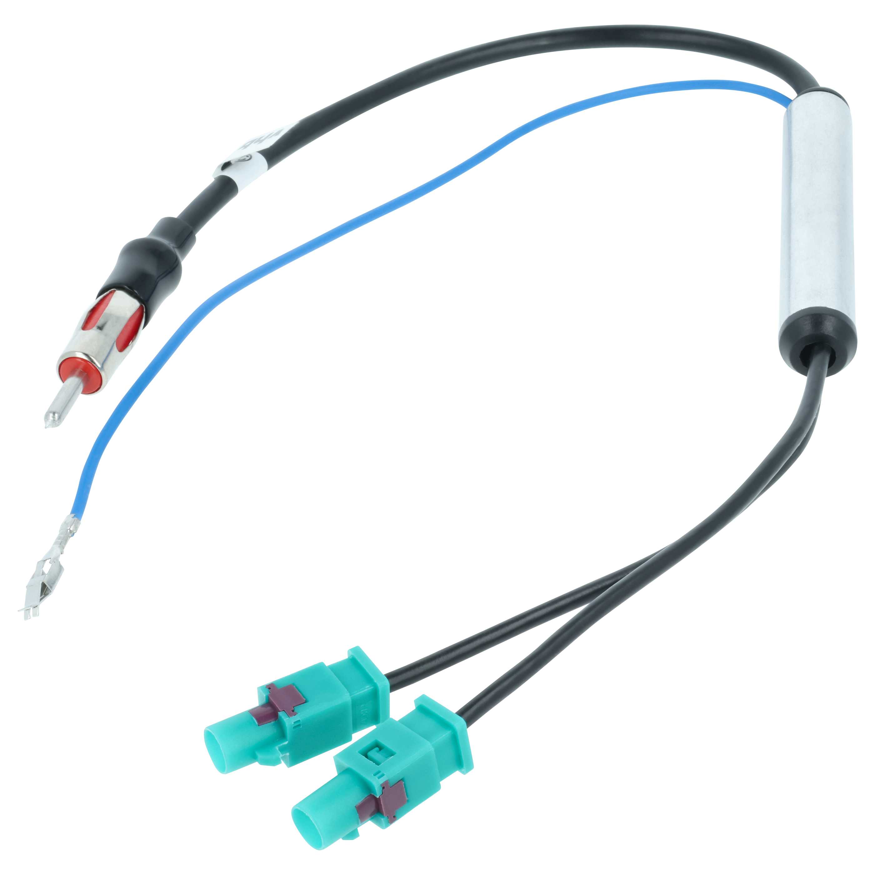 Antennenverstärker DIN (m) auf Doppel-Fakra (m) für Audi, Seat, VW Fahrzeuge - Für Phantomeinspeisung, 35 cm