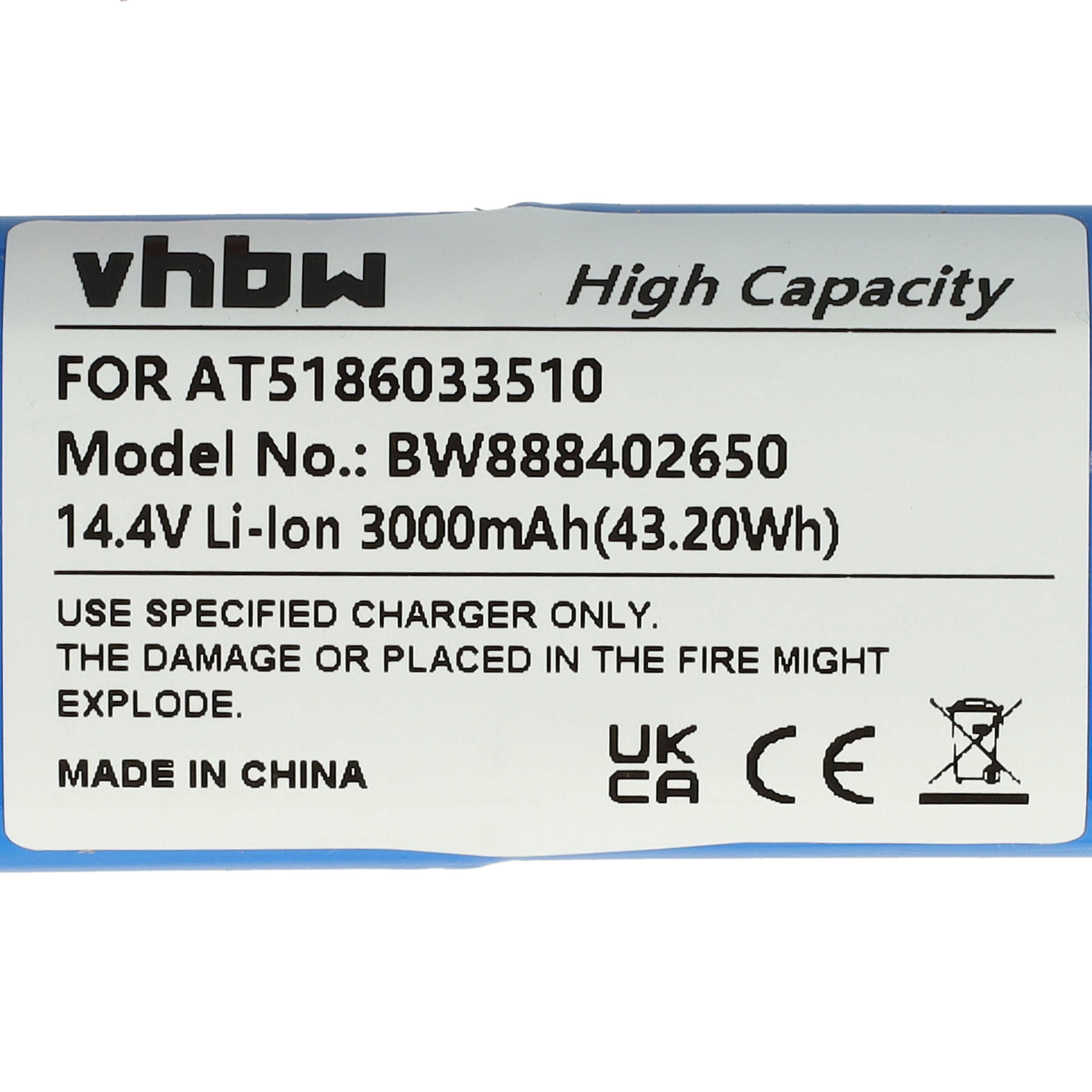 Battery Replacement for Ariete AT5186033510 for - 3000mAh, 14.4V, Li-Ion