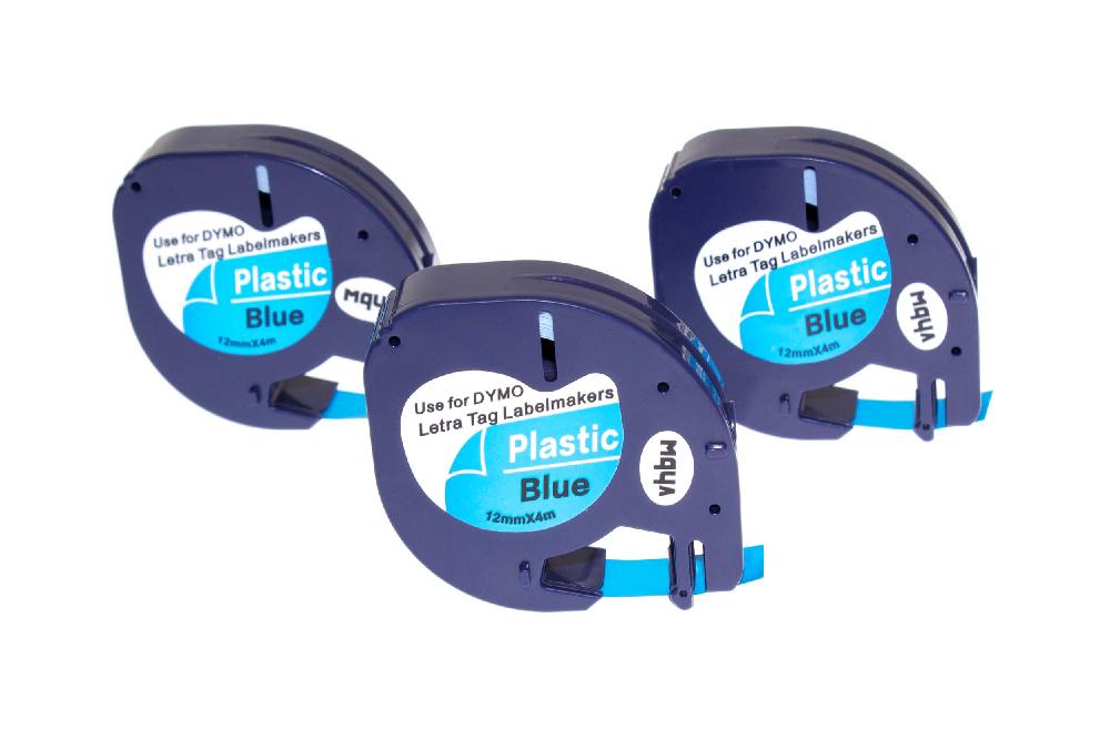 3x Label TapePlastic replaces Dymo 91205 - 12 mm Black to Blue
