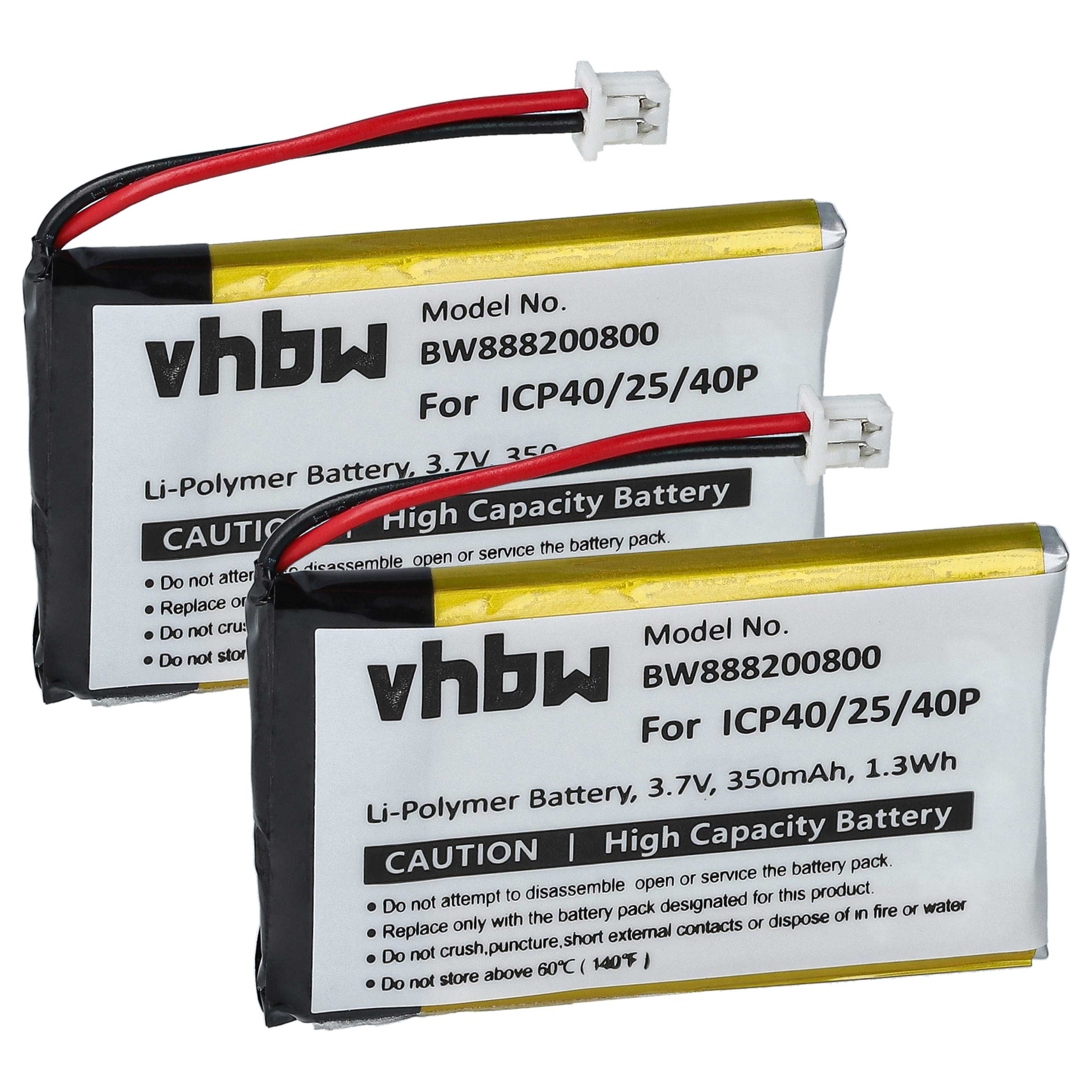 2x Akumulator do słuchawek bezprzewodowych zamiennik Sena ICP40/25/40P - 350 mAh 3,7 V LiPo
