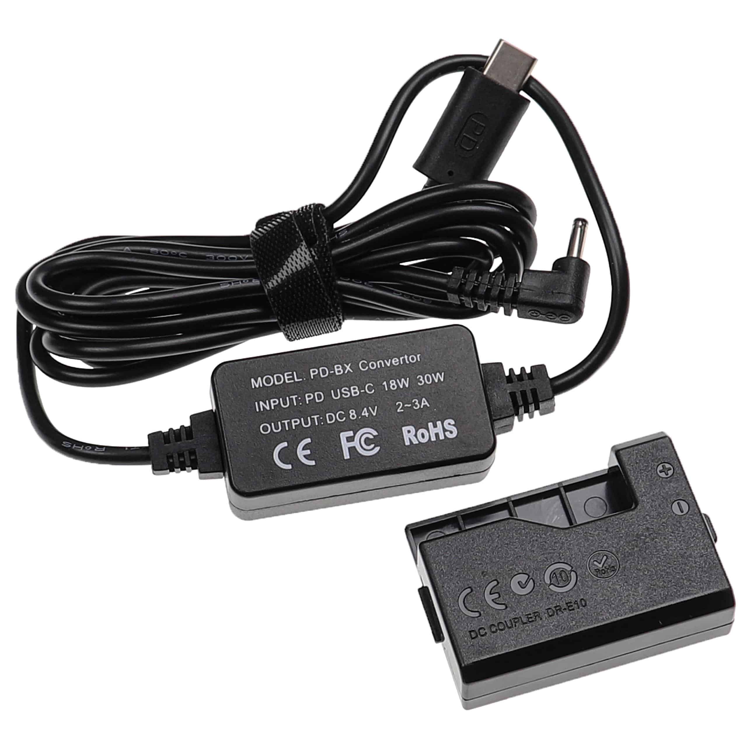 USB Power Supply replaces ACK-E10 for Camera + DC Coupler as Canon - 2 m, 8.4 V 3.0 A