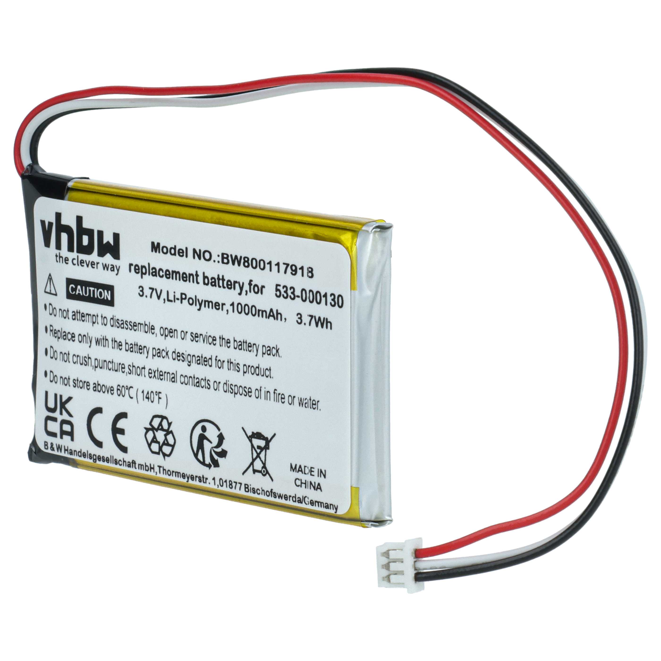 Batería reemplaza Logitech 533-000130 para ratón inalámbrico (1000 mAh, 3,7 V, Li-Polímero)