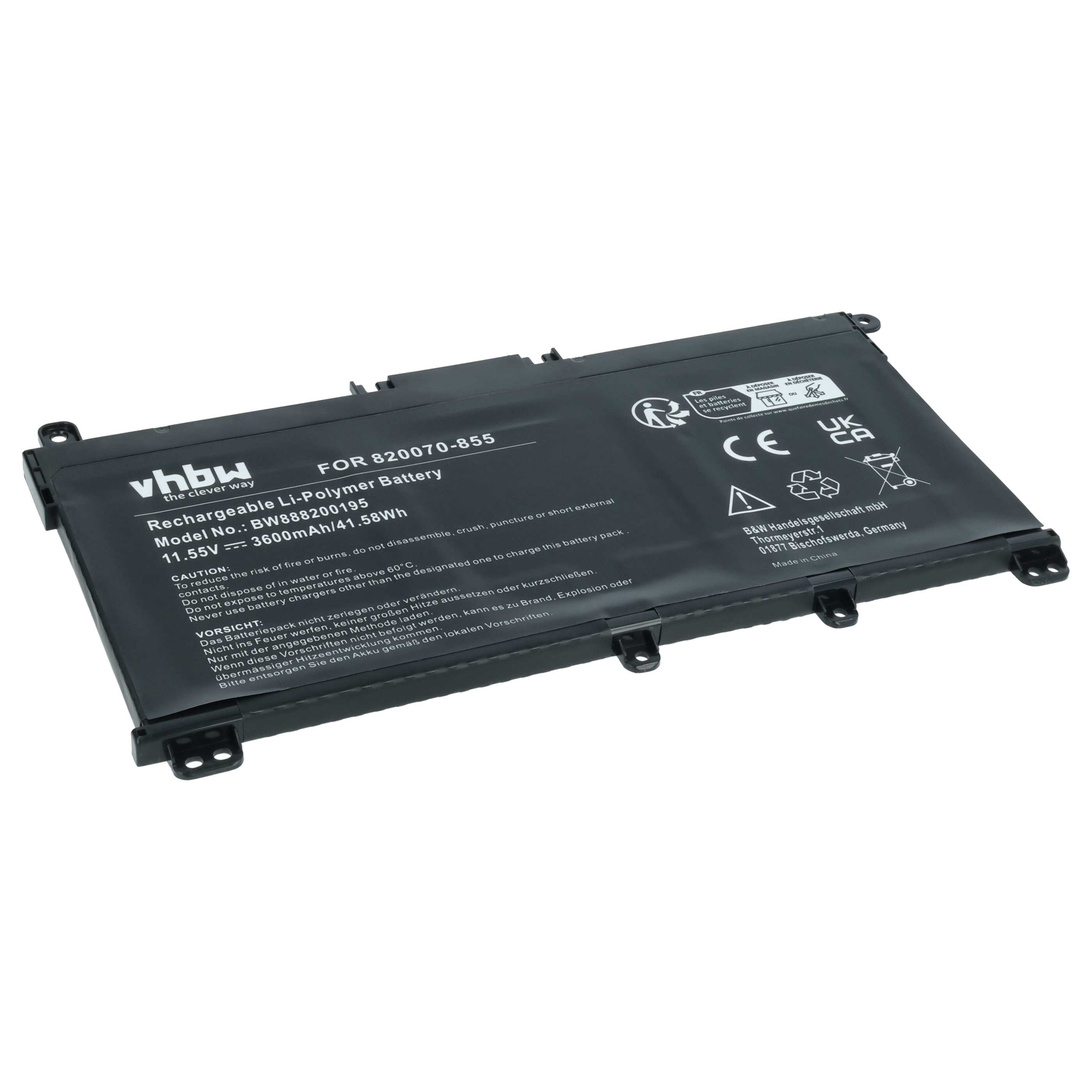 Notebook Battery Replacement for HP HSTNN-DB8S, HSTNN-DB8R, HSTNN-IB80 - 3600 mAh 11.55 V Li-Ion, black