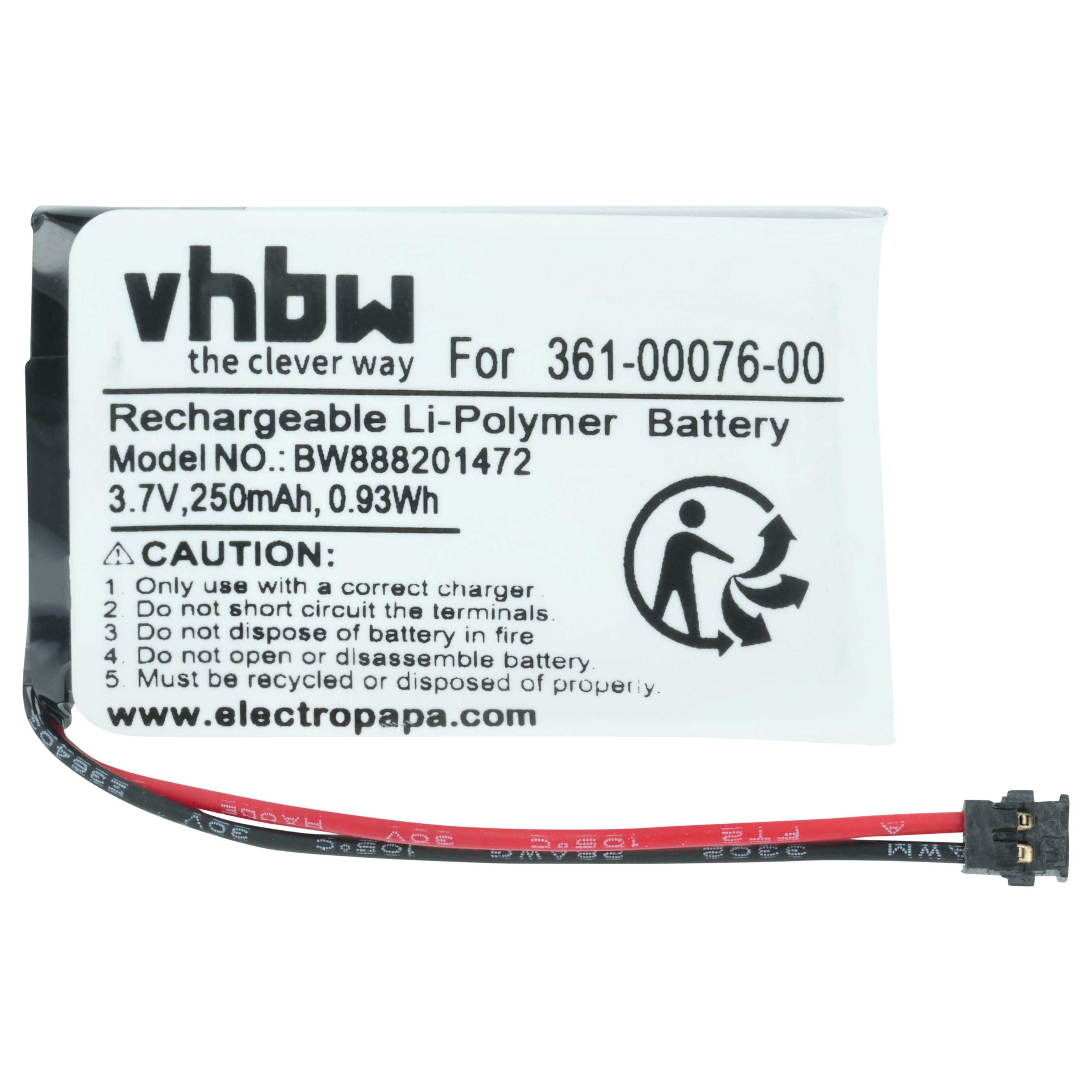 Smartwatch Battery replaces Garmin 361-00076-00 - 250 mAh 3.7 V Li-polymer
