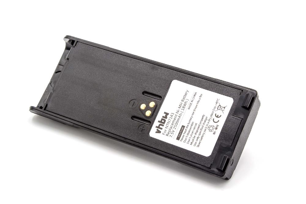 Batería reemplaza Motorola NTN7143, NTN7143A para radio, walkie-talkie Motorola - 2500 mAh 7,5 V NiMH con clip