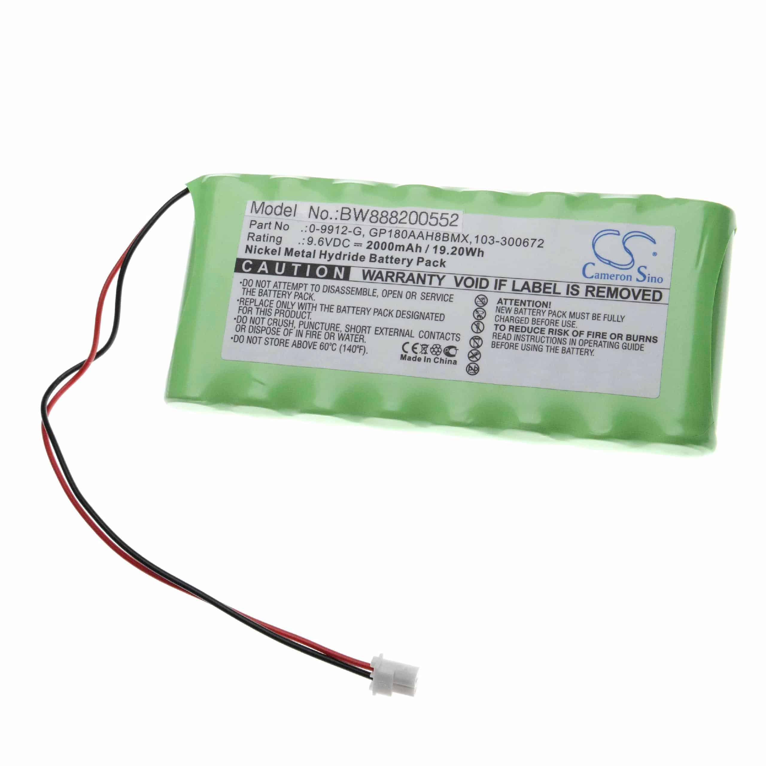 Alarm System Battery Replacement for Visonic GP180AAH8BMX, 103-300672, 0-9912-G - 2000mAh 9.6V NiMH