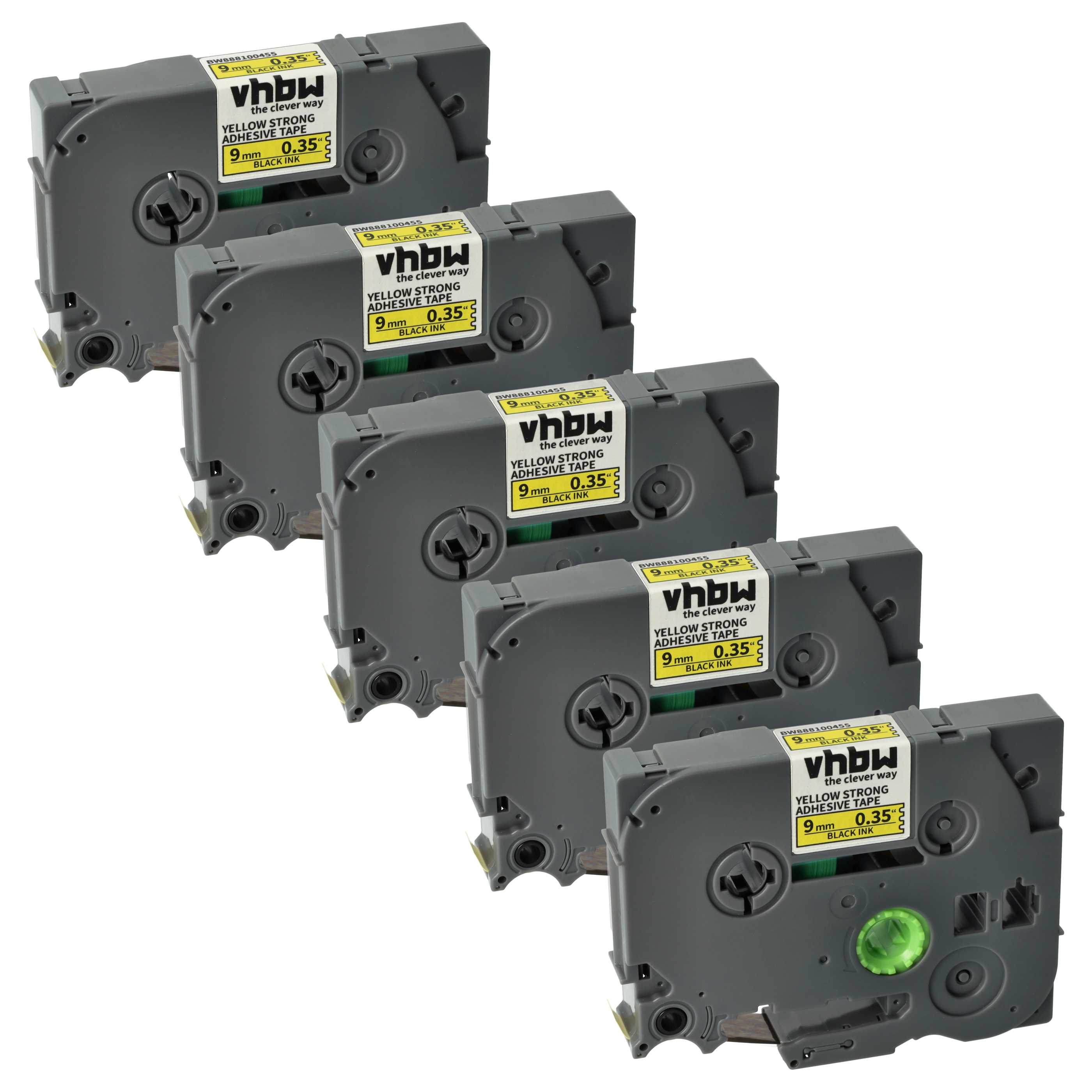 5x Label Tape replaces Brother TZE-S621 - 9 mm Black to Yellow, Extra Stark