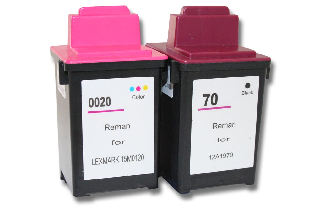 2x Cartouches remplace Lexmark 25, 20, 15M0125, 12A1970, 70, 12A1975, 15M0120, 75 pour imprimante - noir, CMY